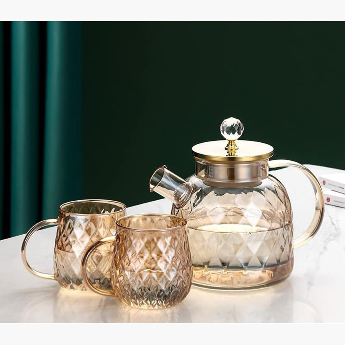 إبريق شاي زجاج بوروسيليكات بتصميم ماسي مع مصفاة من زين - 1.2 لتر-hbxhomeware-hbxkitchen-image-3