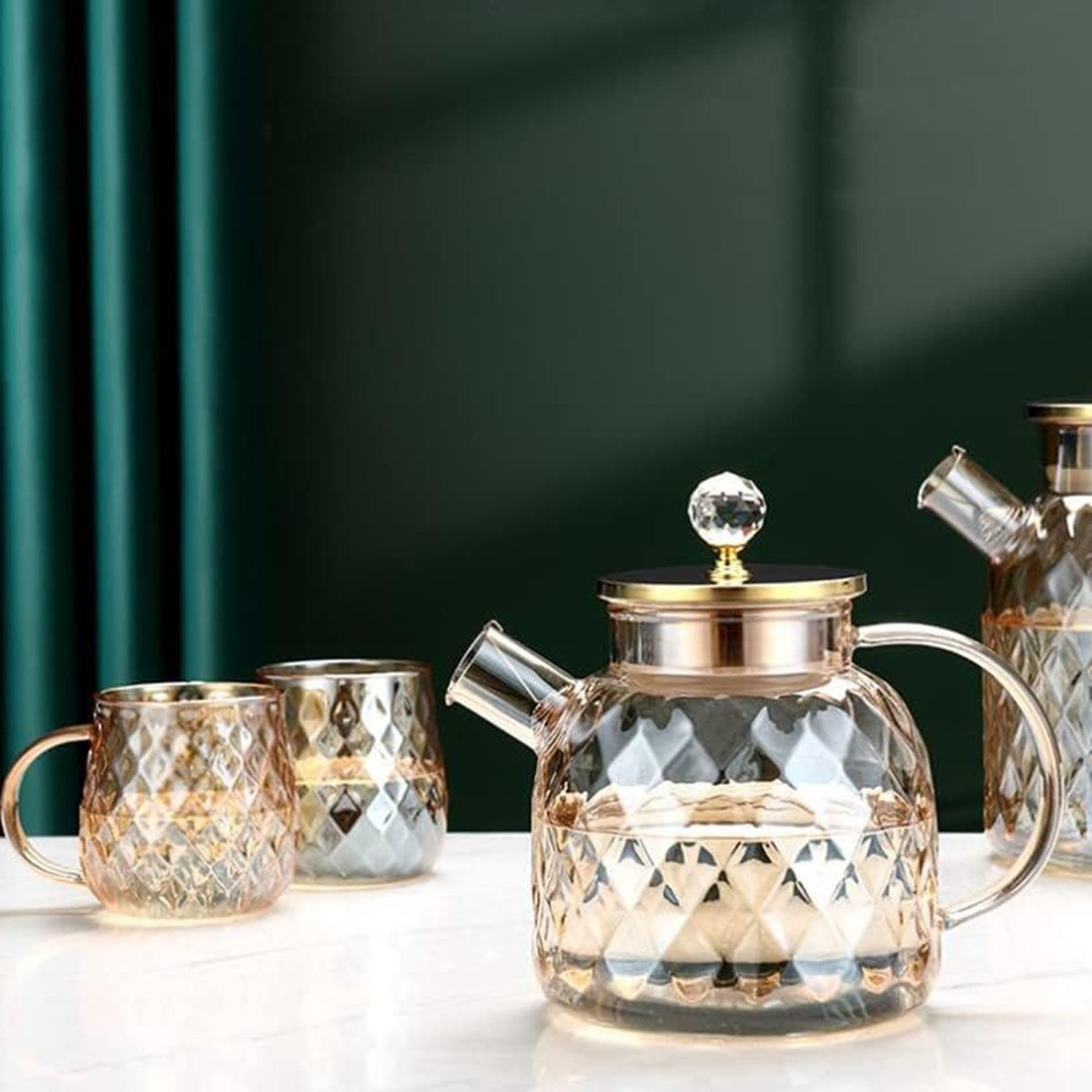 إبريق شاي زجاج بوروسيليكات بتصميم ماسي مع مصفاة من زين - 1.2 لتر-hbxhomeware-hbxkitchen-image-4