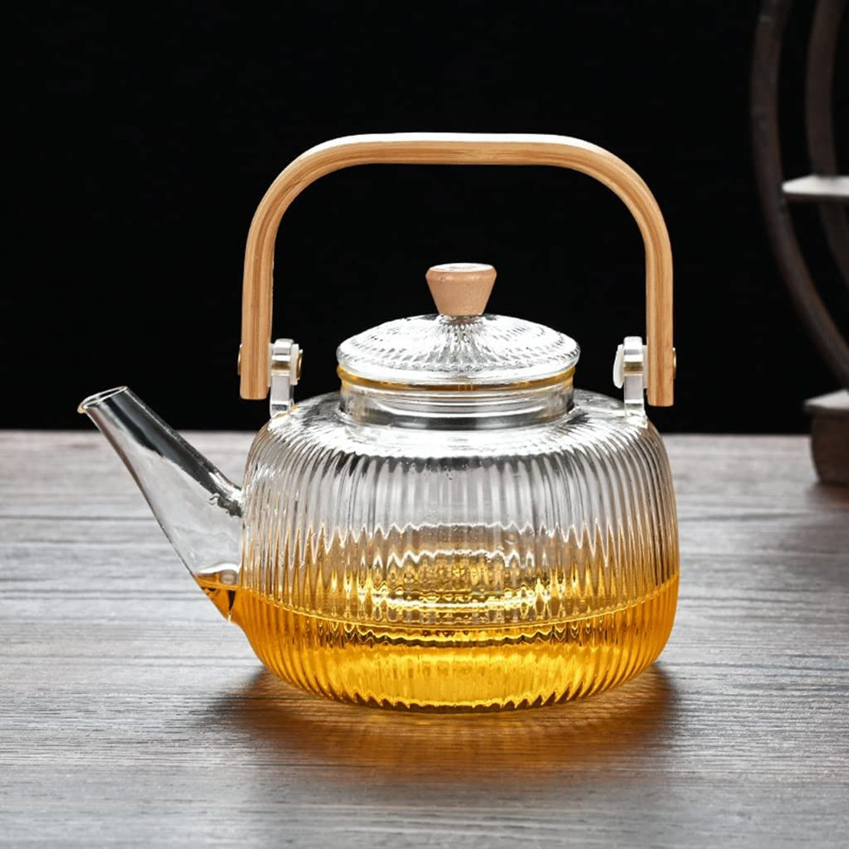 Zen Striped Glass Teapot with Wooden Handle - 1 L-hbxhomeware-hbxkitchen-image-1