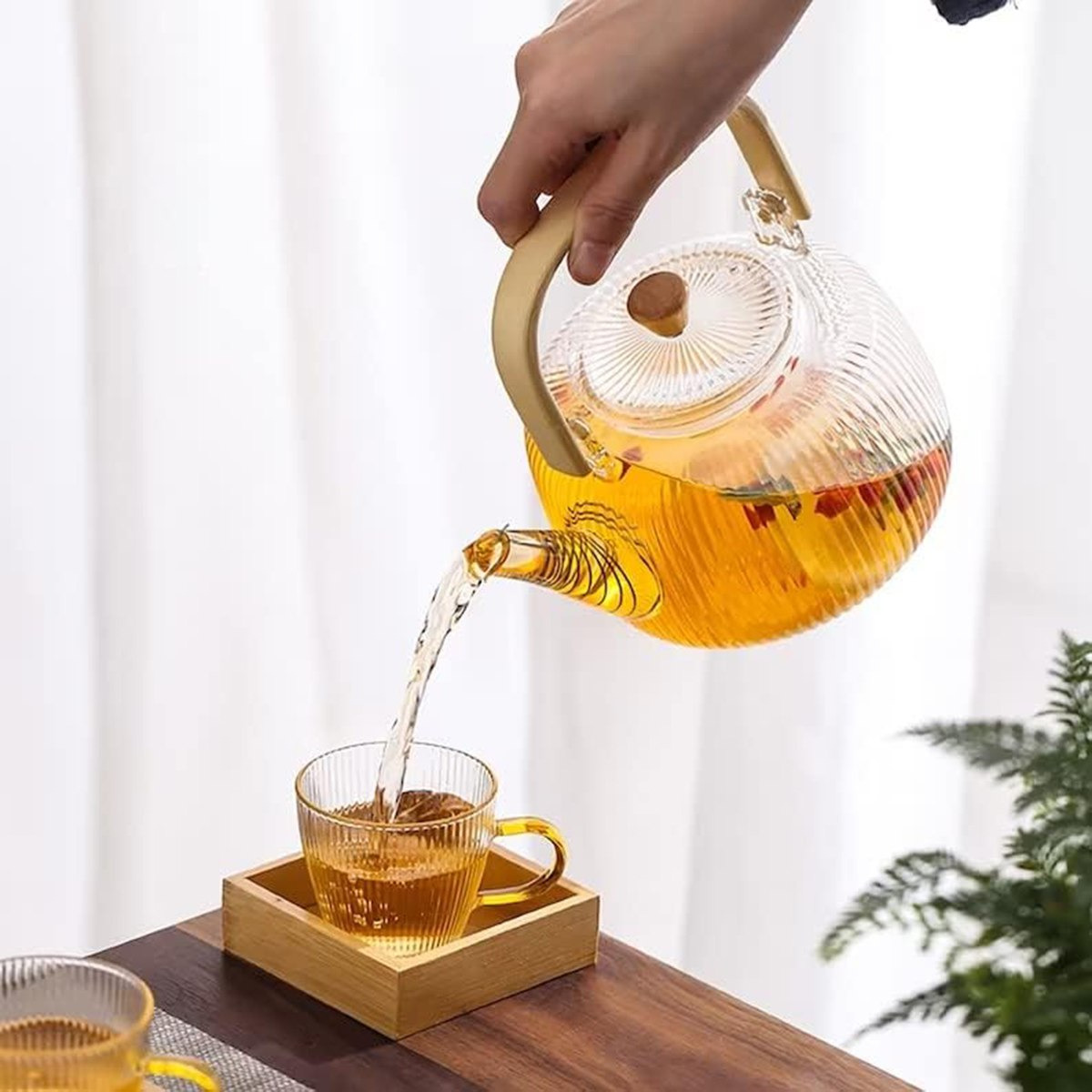 Zen Striped Glass Teapot with Wooden Handle - 1 L-hbxhomeware-hbxkitchen-image-2