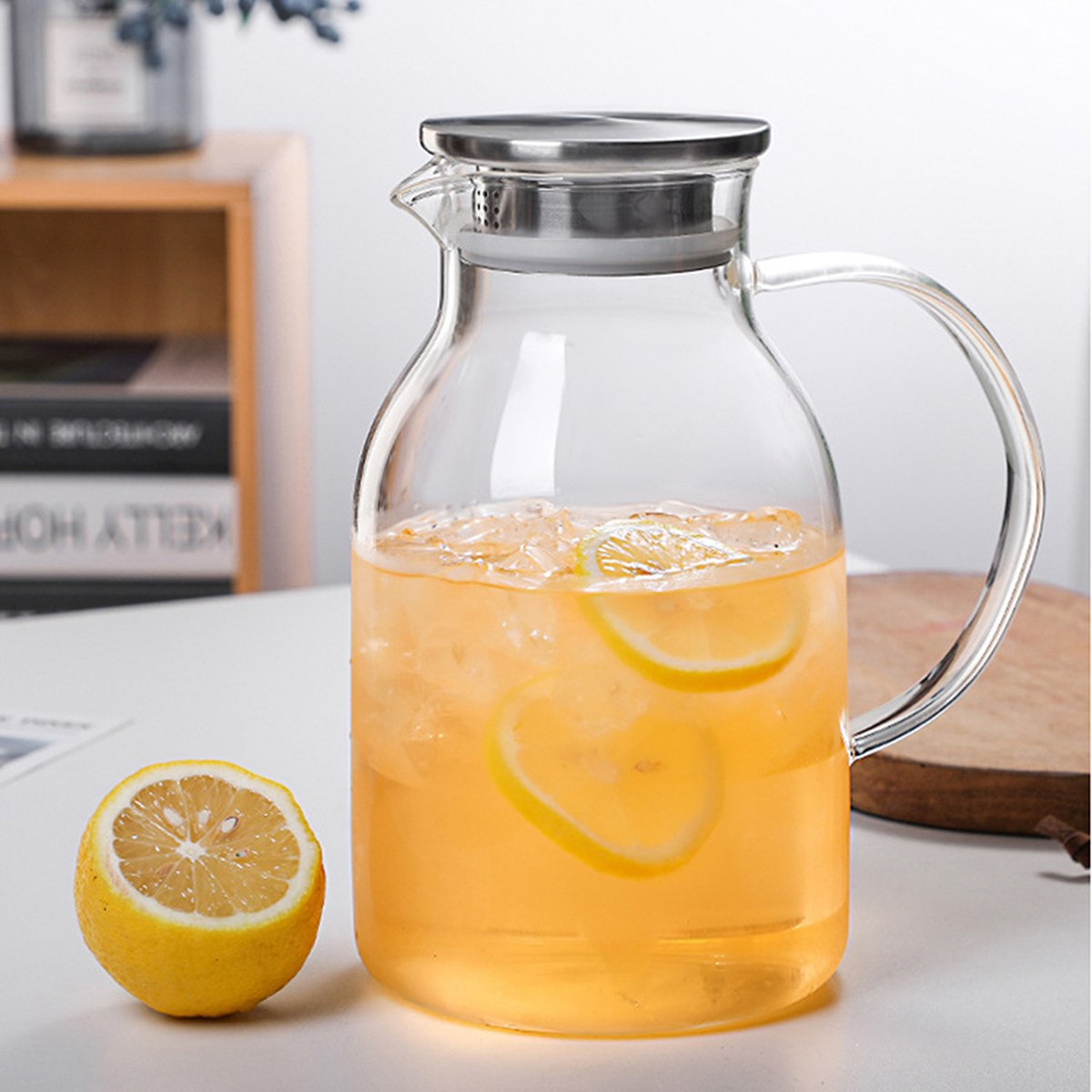 Zen Borosilicate Glass Water Pitcher with Stainless Steel Strainer - 1.8 L-hbxhomeware-hbxkitchen-image-1
