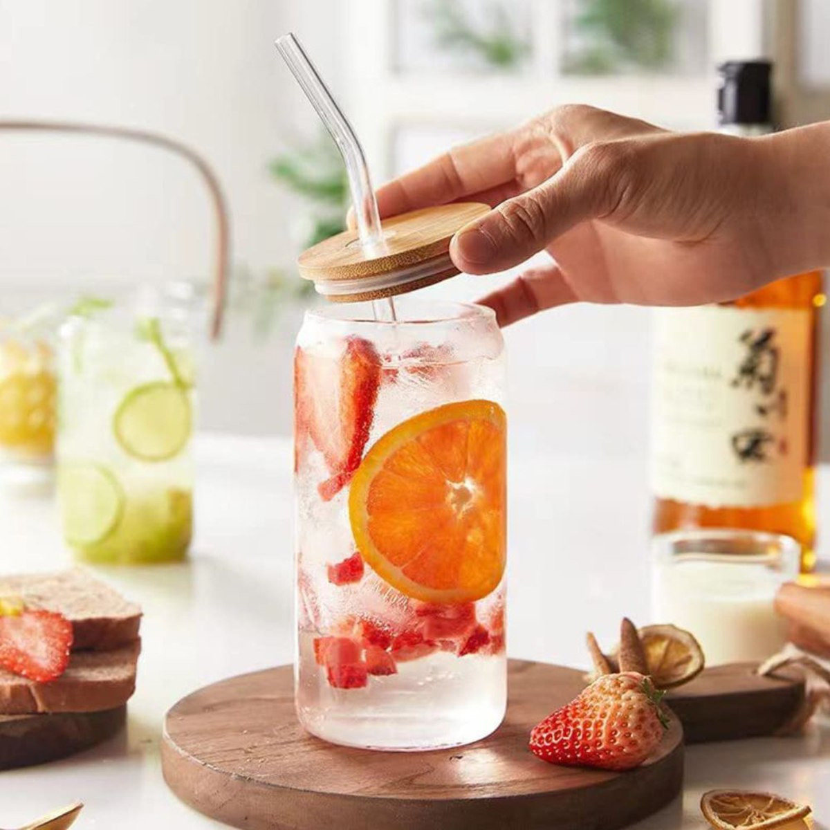 Zen 2-Piece Borosilicate Can Shaped Glass Jar with Straw and Cleaning Brush Set-hbxhomeware-hbxkitchen-image-2