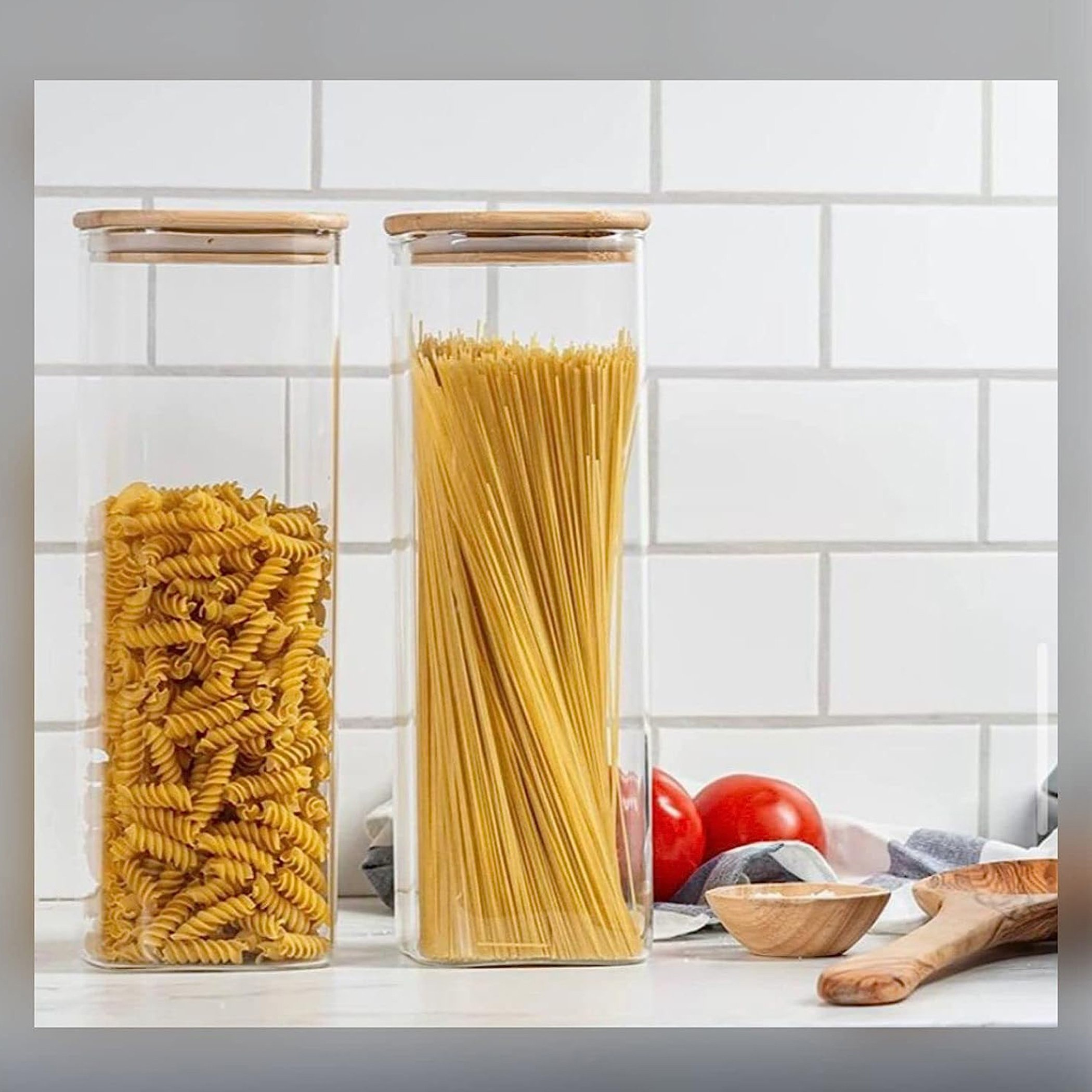 طقم جرات تخزين طعام زجاج بوروسيليكات قطعتين بأغطية من الخيزران الطبيعي من زين  - 1.8 لتر-hbxhomeware-hbxkitchen-image-2