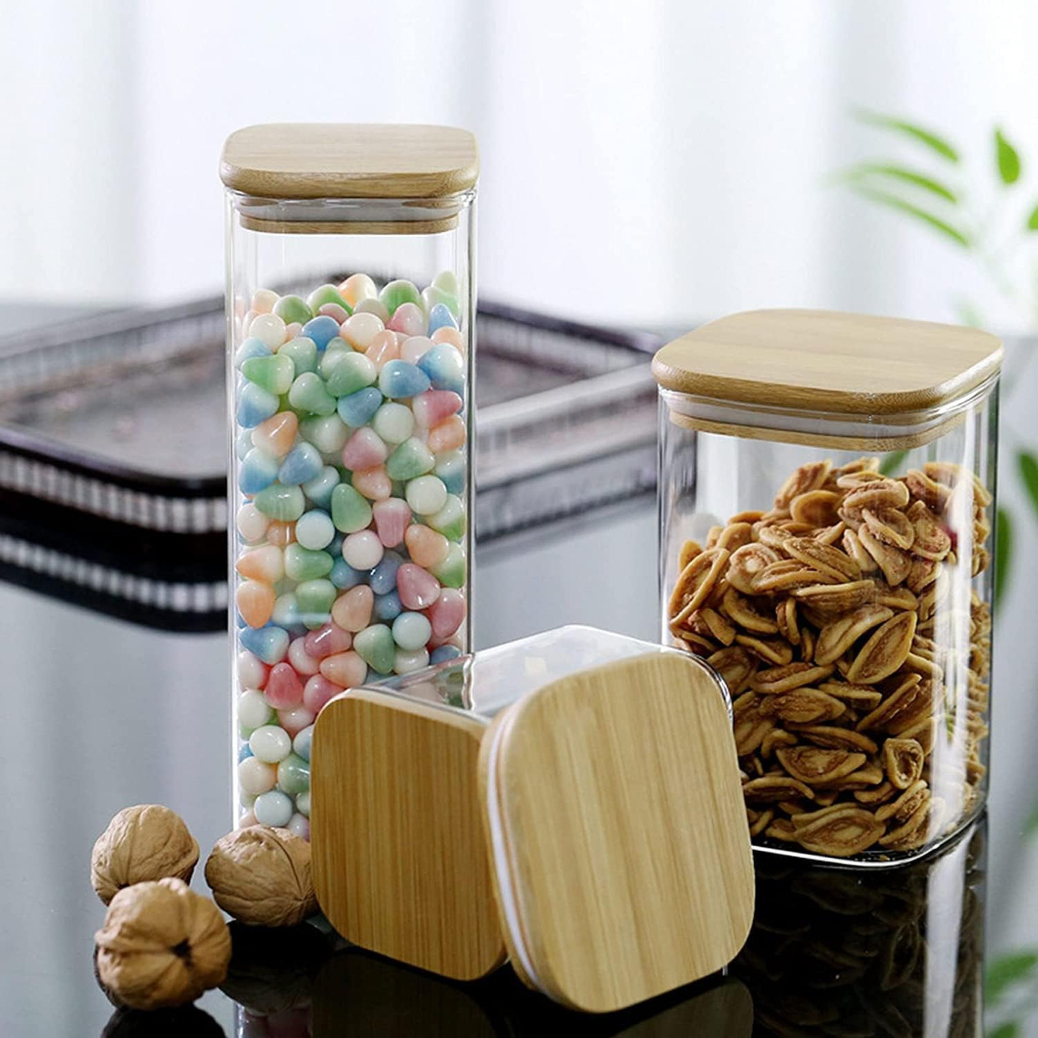 طقم جرات تخزين طعام زجاج بوروسيليكات قطعتين بأغطية من الخيزران الطبيعي من زين  - 1.8 لتر-hbxhomeware-hbxkitchen-image-6