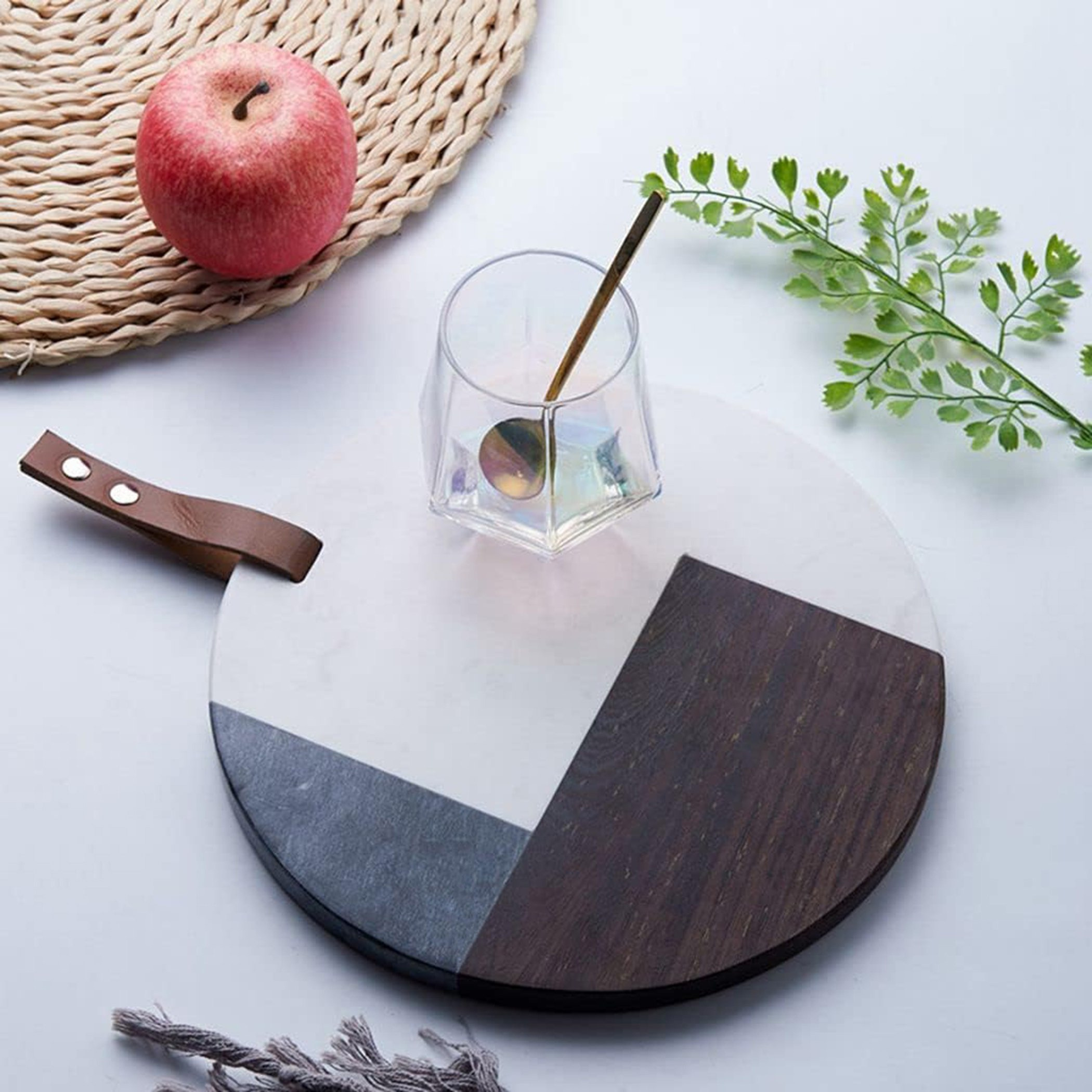 صينية مستديرة رخام بمقبض جلد من زين-hbxdecorandfurnishings-tabletop-serveware-image-3