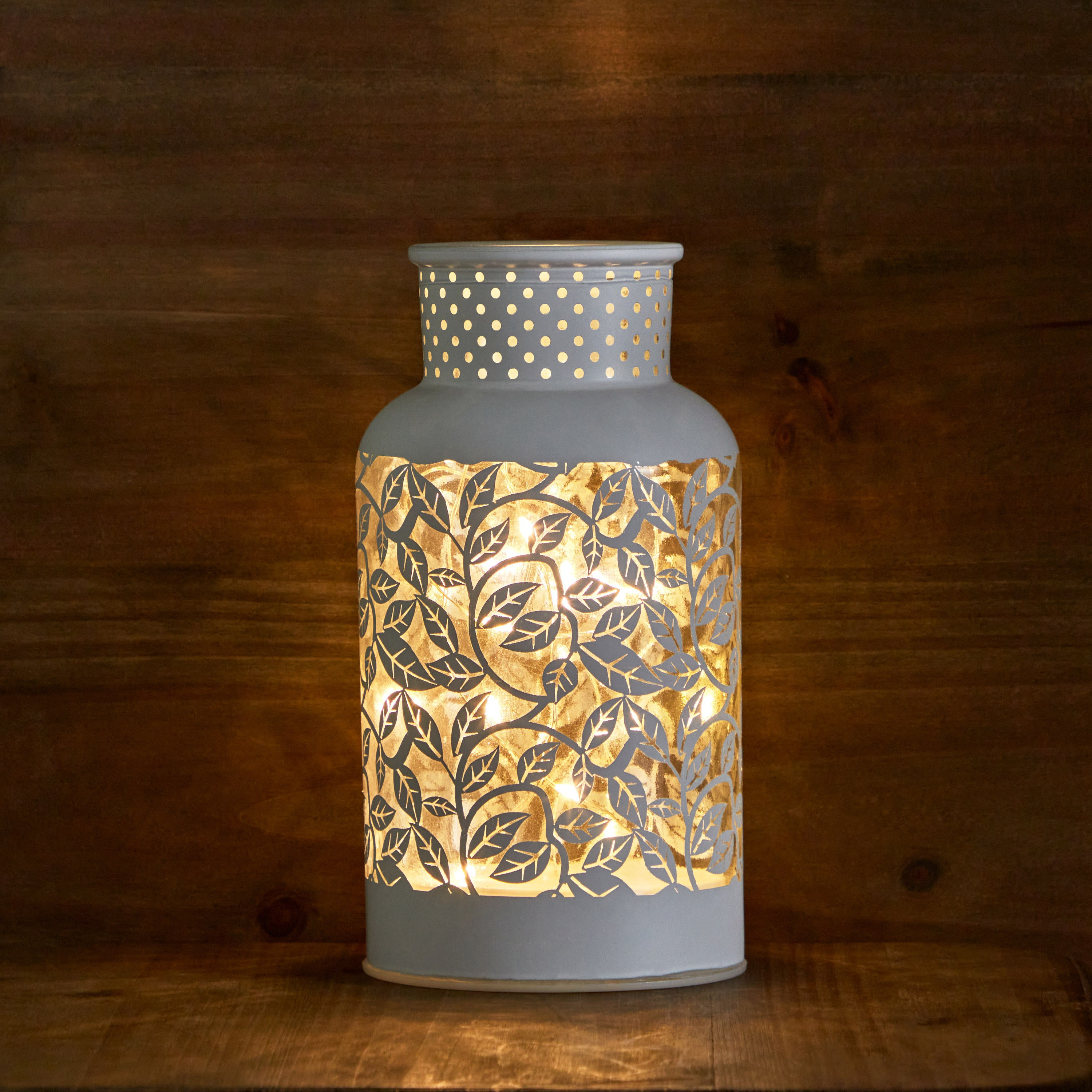 Evren Floral Cutwork Glass Lantern with LED Lights - 8x8x15 cm-hbxdecorandfurnishings-homeaccessories-lanterns-image-1
