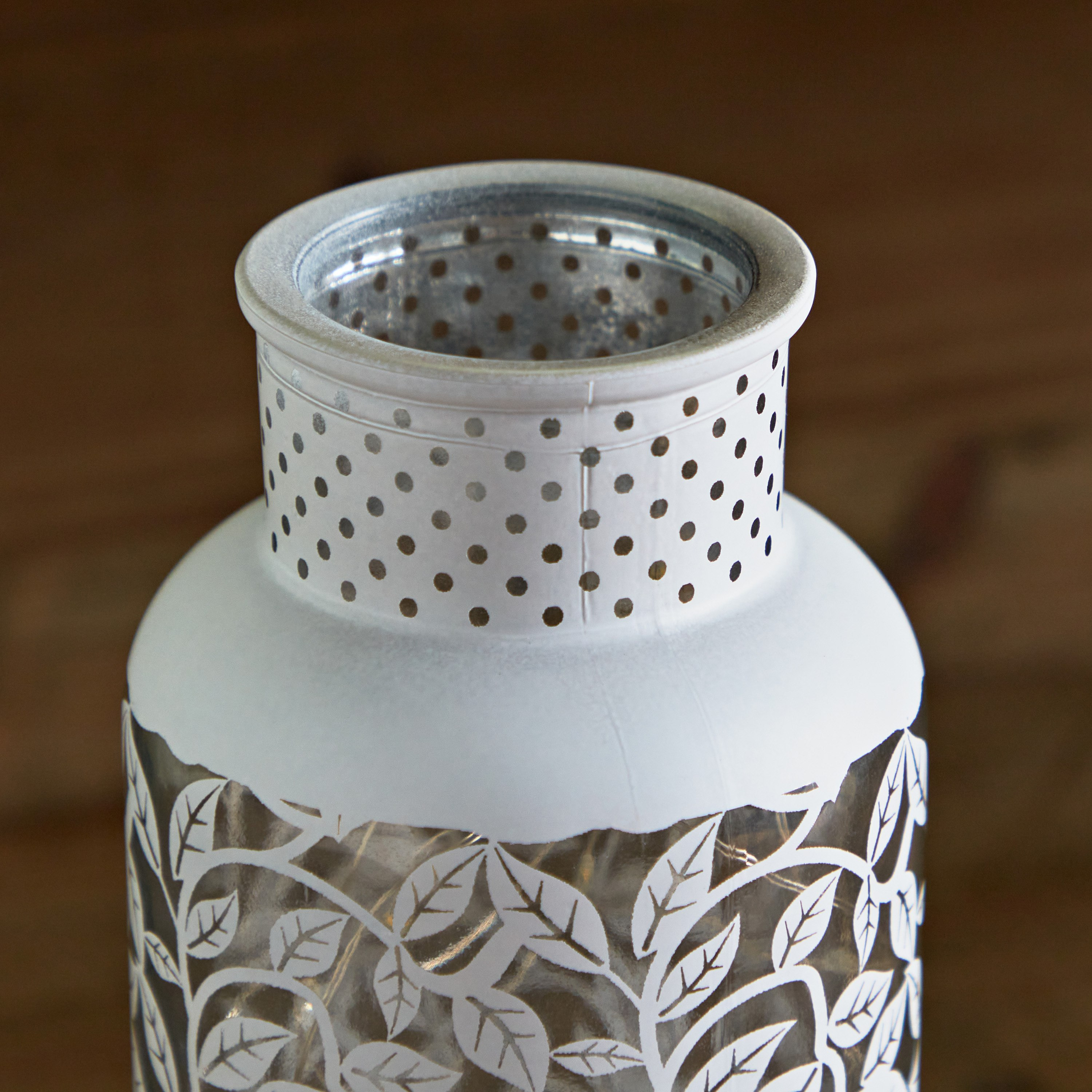 Evren Floral Cutwork Glass Lantern with LED Lights - 8x8x15 cm-hbxdecorandfurnishings-homeaccessories-lanterns-image-3
