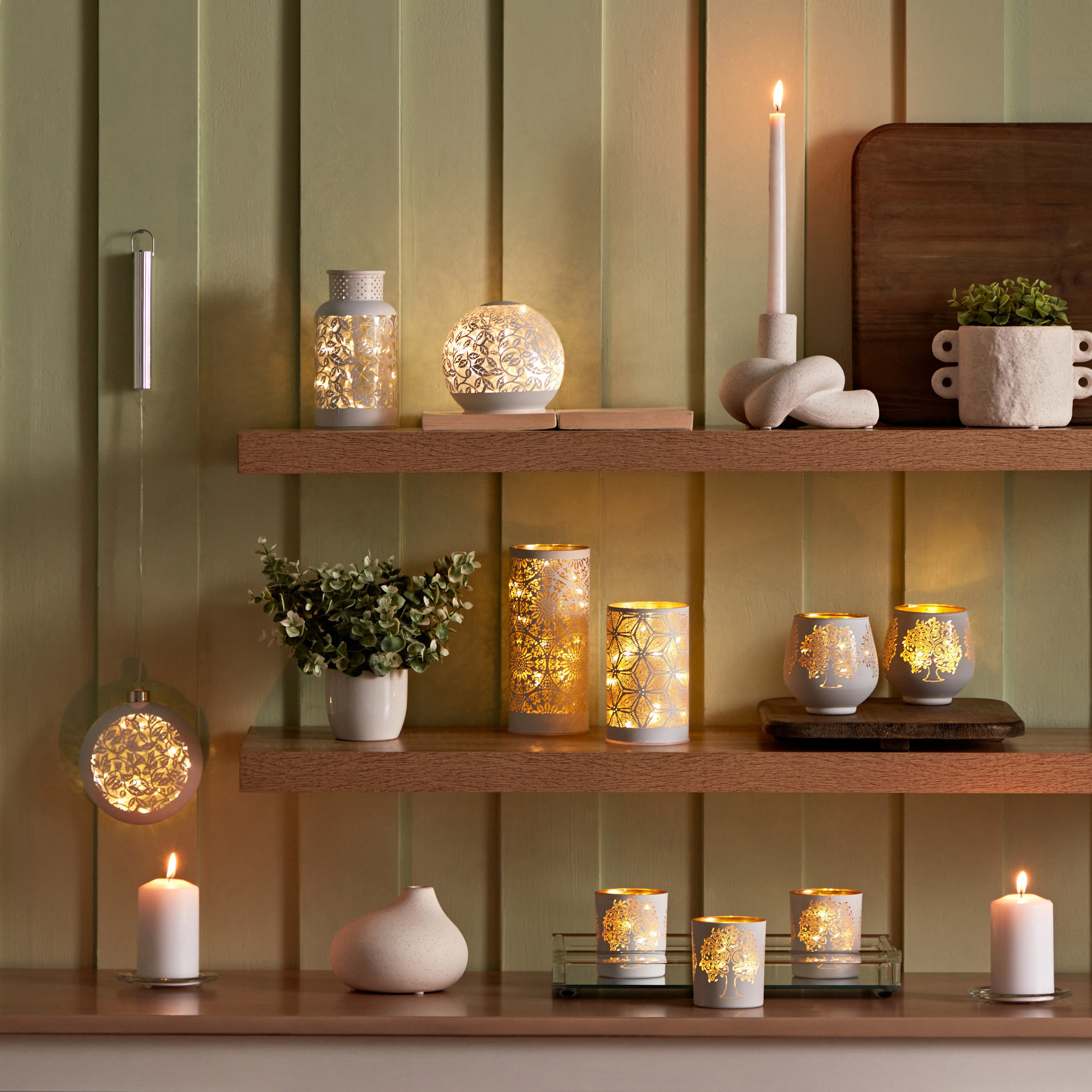 Evren Floral Cutwork Glass Lantern with LED Lights - 8x8x15 cm-hbxdecorandfurnishings-homeaccessories-lanterns-image-7