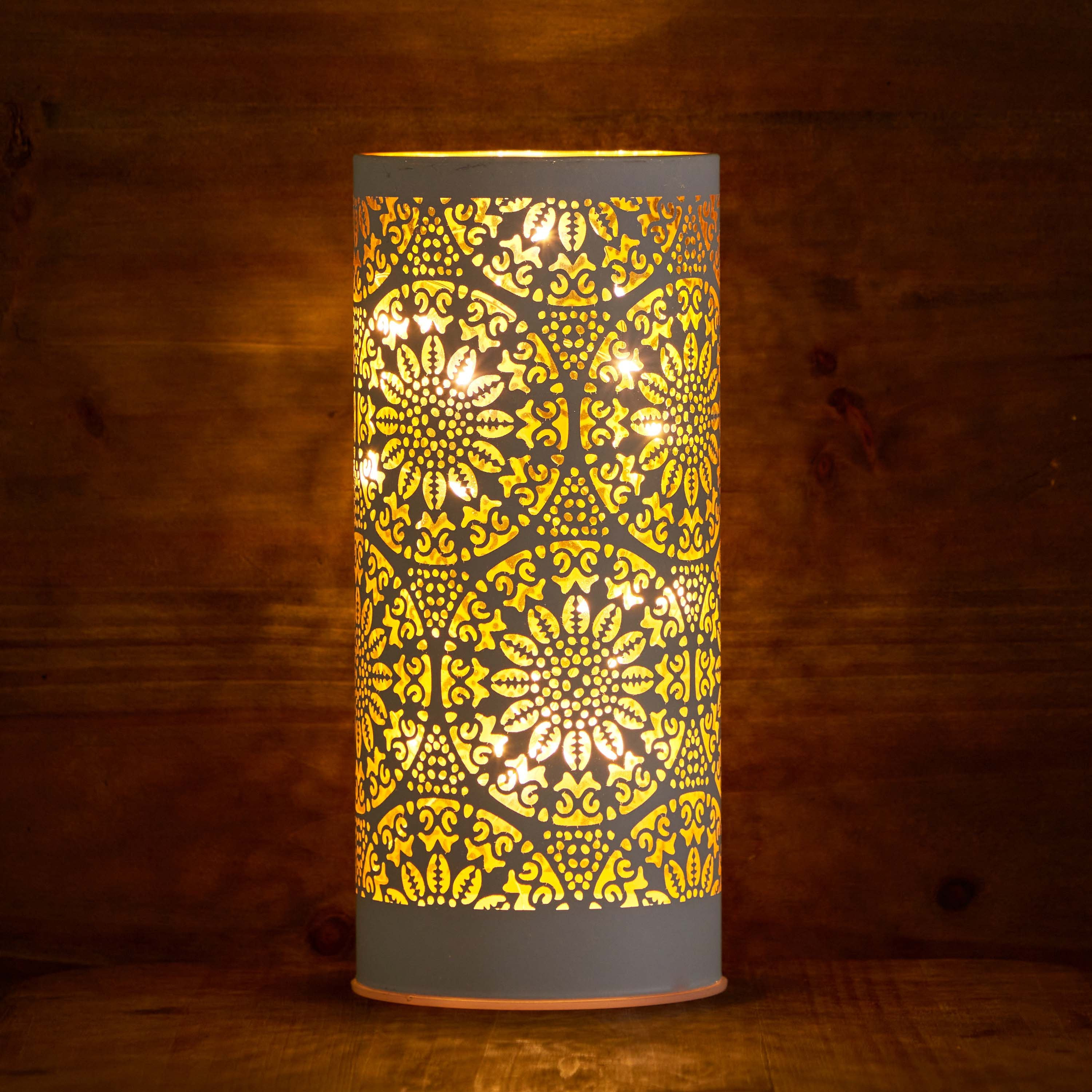 Evren Cutwork Glass Candleholder with LED Lights - 8x8x18 cm-hbxlivingroom-decorandaccessories-candleholders-image-1