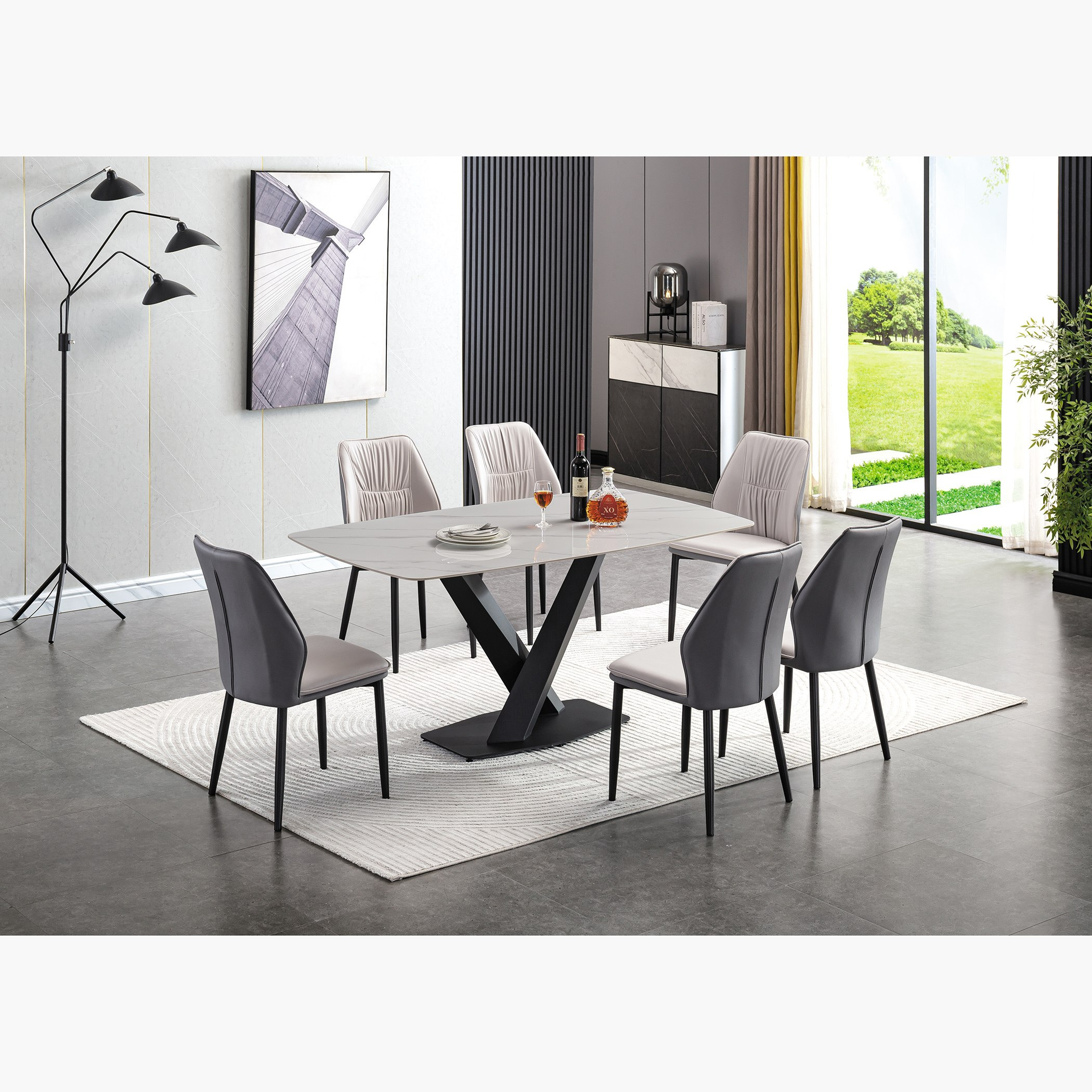 طقم سفرة من الحجر الملبد 6 مقاعد من بارون-hbxfurniture-diningtablesandsets-diningsets-sixseater-image-1