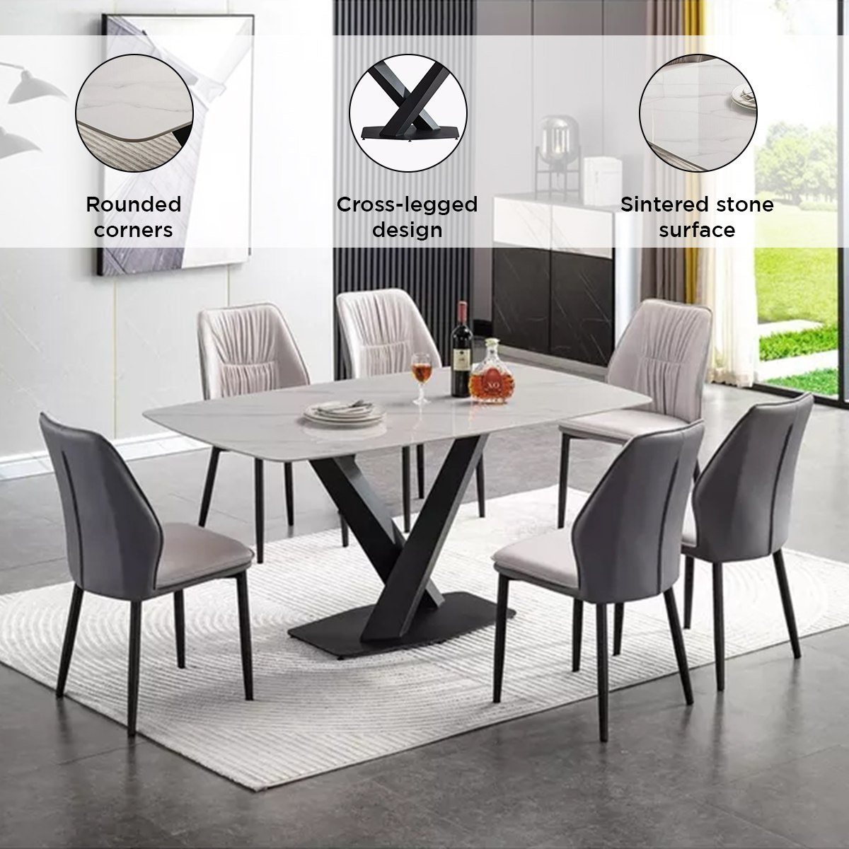 طقم سفرة من الحجر الملبد 6 مقاعد من بارون-hbxfurniture-diningtablesandsets-diningsets-sixseater-image-4