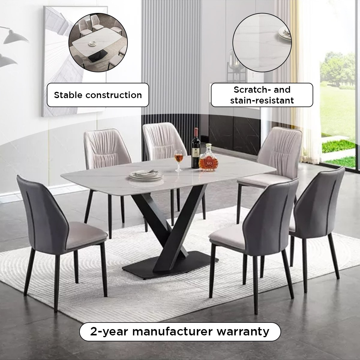 طقم سفرة من الحجر الملبد 6 مقاعد من بارون-hbxfurniture-diningtablesandsets-diningsets-sixseater-image-6