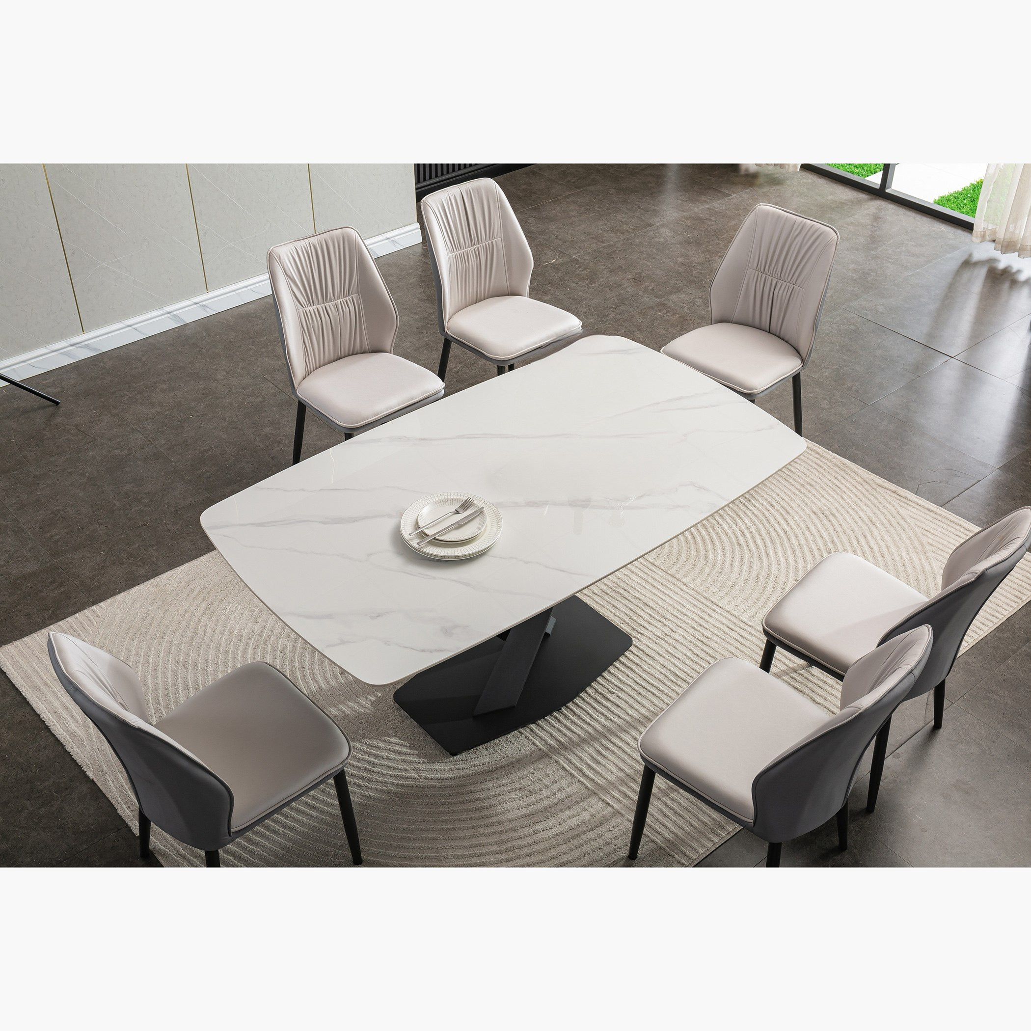 طقم سفرة من الحجر الملبد 6 مقاعد من بارون-hbxfurniture-diningtablesandsets-diningsets-sixseater-image-2