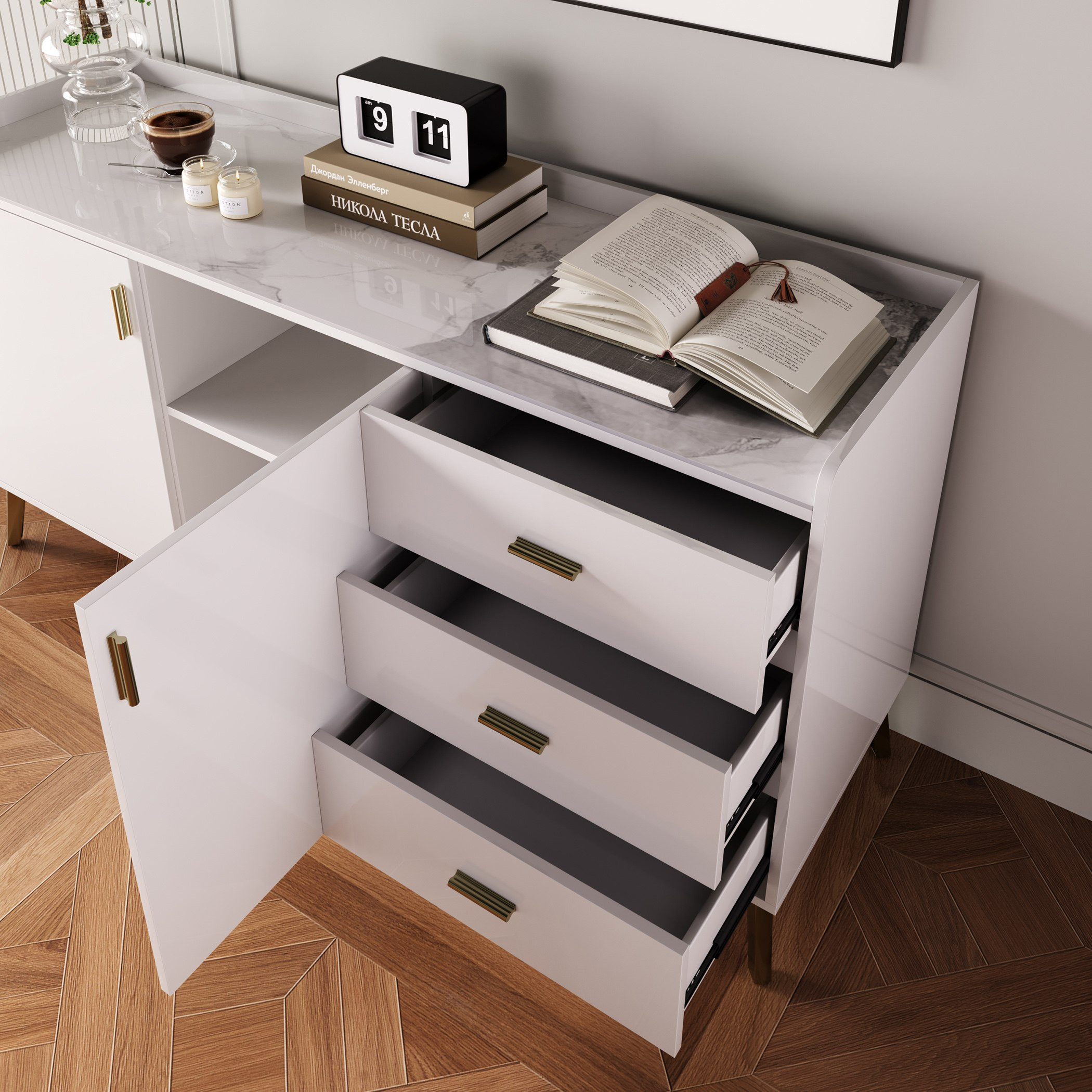 Pearl 2-Door 3-Drawer Sideboard with Sintered Stone Top-hbxfurniture-diningroom-buffetsandsideboards-image-3