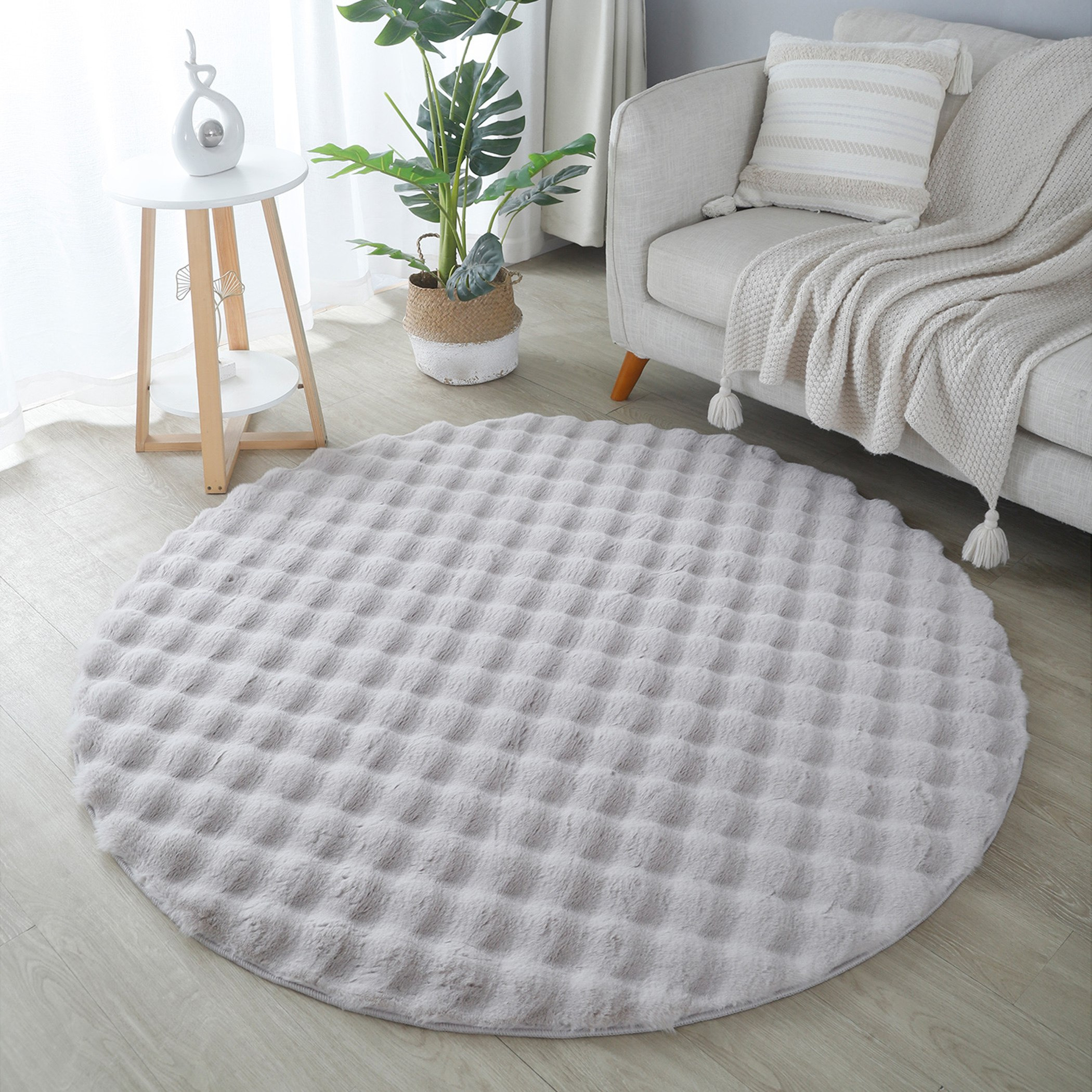 Elsdon Round Faux Rabbit Fur Rug - 150 cm-hbxdecorandfurnishings-floorcoverings-rugs-image-1