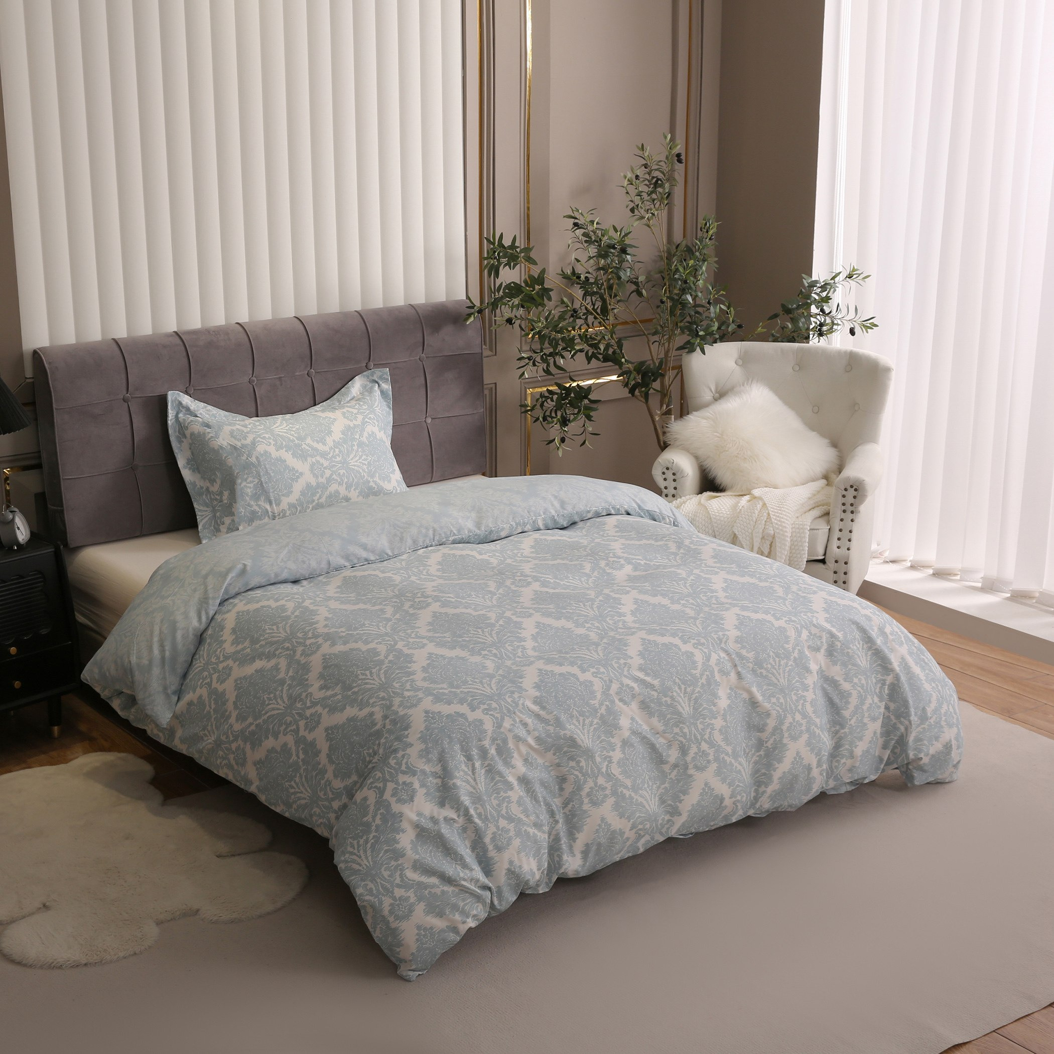 طقم غطاء لحاف فردي من الألياف الدقيقة قطعتين بطبعات من دمشق - 135x200 سم-hbxhomeware-hbxdecorandfurnishings-image-1