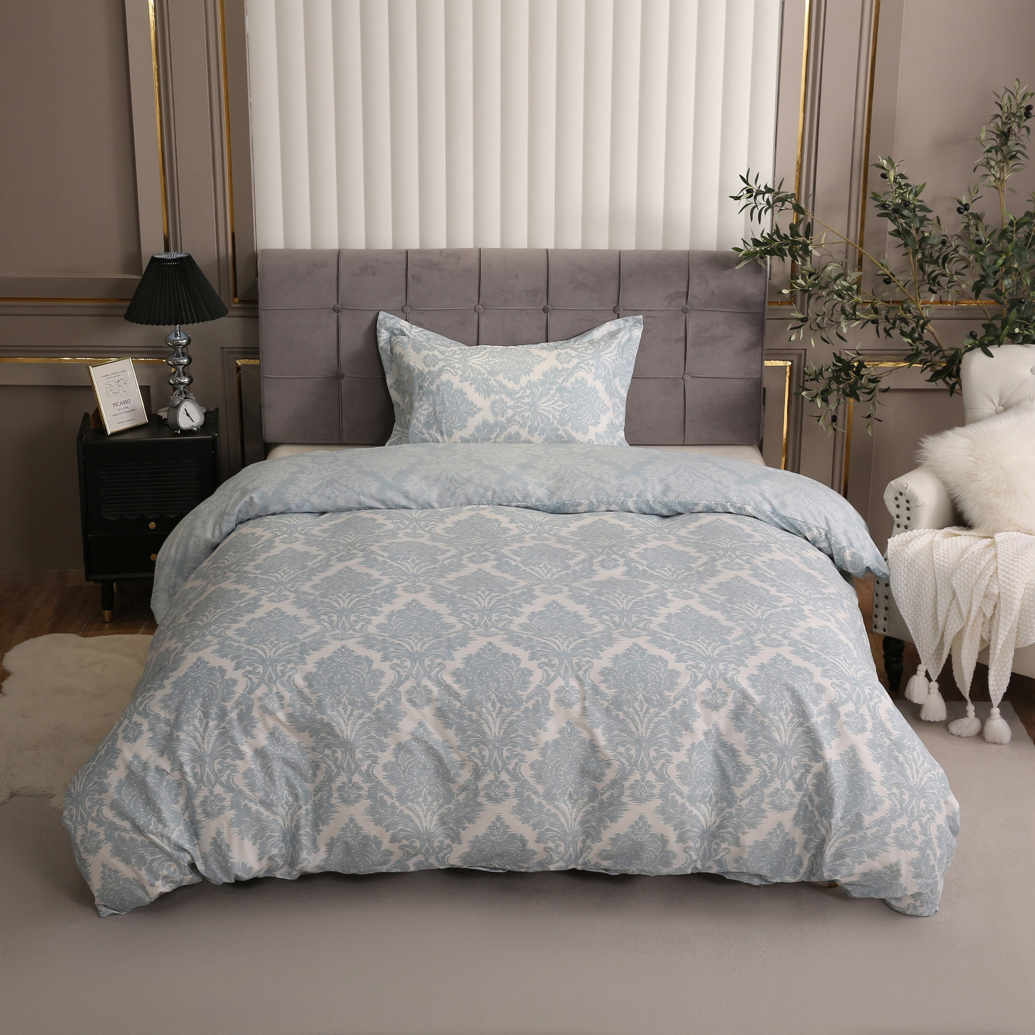 طقم غطاء لحاف فردي من الألياف الدقيقة قطعتين بطبعات من دمشق - 135x200 سم-hbxhomeware-hbxdecorandfurnishings-image-2