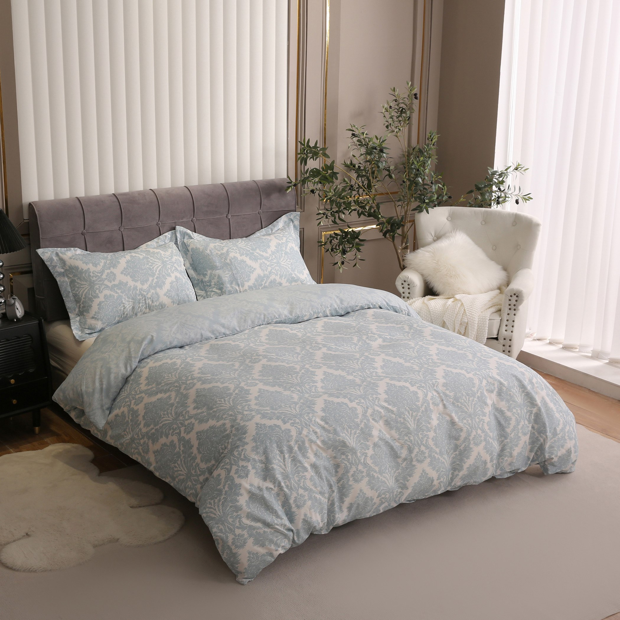 طقم غطاء لحاف سوبر كينج من الألياف الدقيقة 3 قطع بطبعات من دمشق - 220x240 سم-hbxhomeware-bedding-duvetcovers-image-1