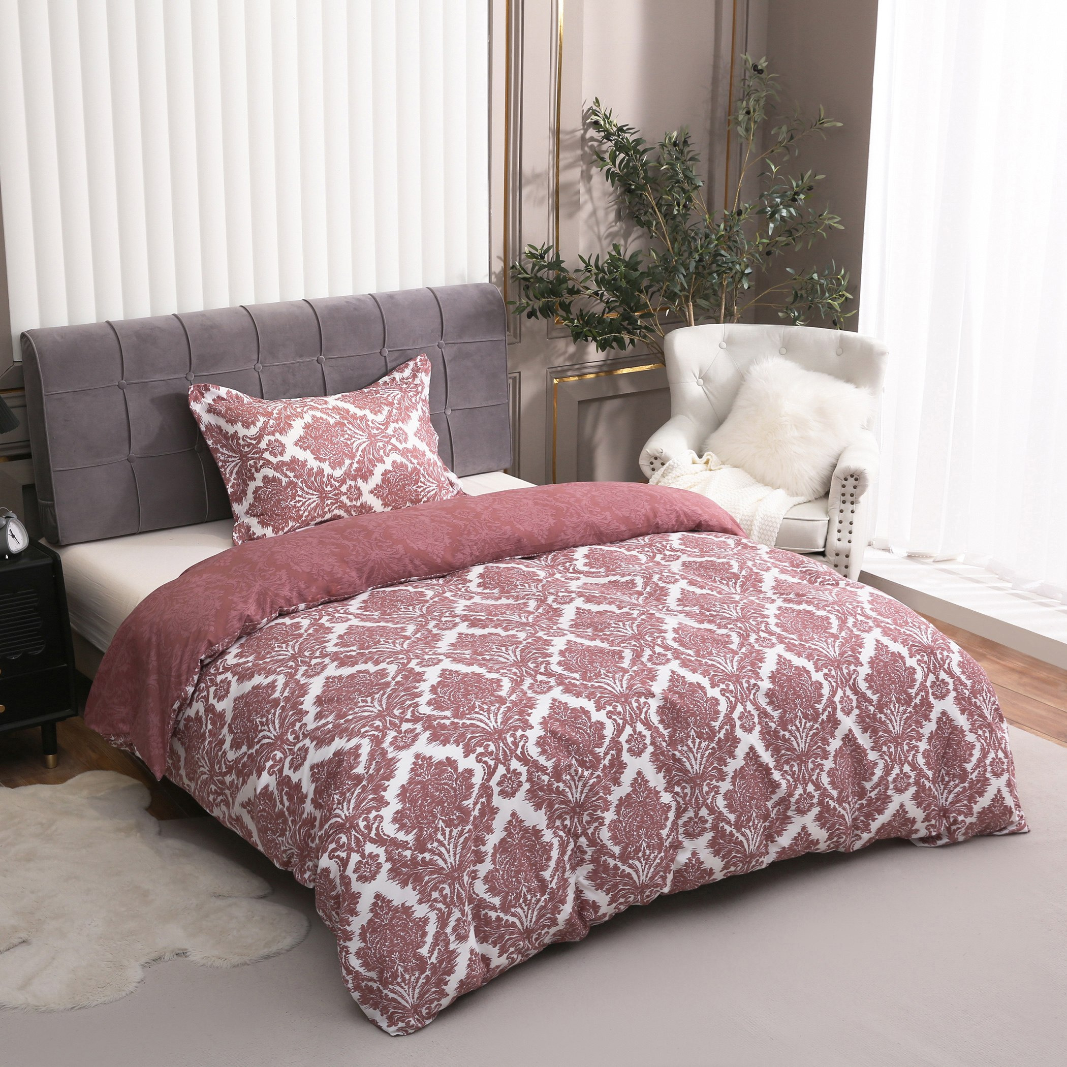 طقم غطاء لحاف فردي من الألياف الدقيقة قطعتين بطبعات من دمشق - 135x200 سم-hbxhomeware-bedding-duvetcovers-image-1