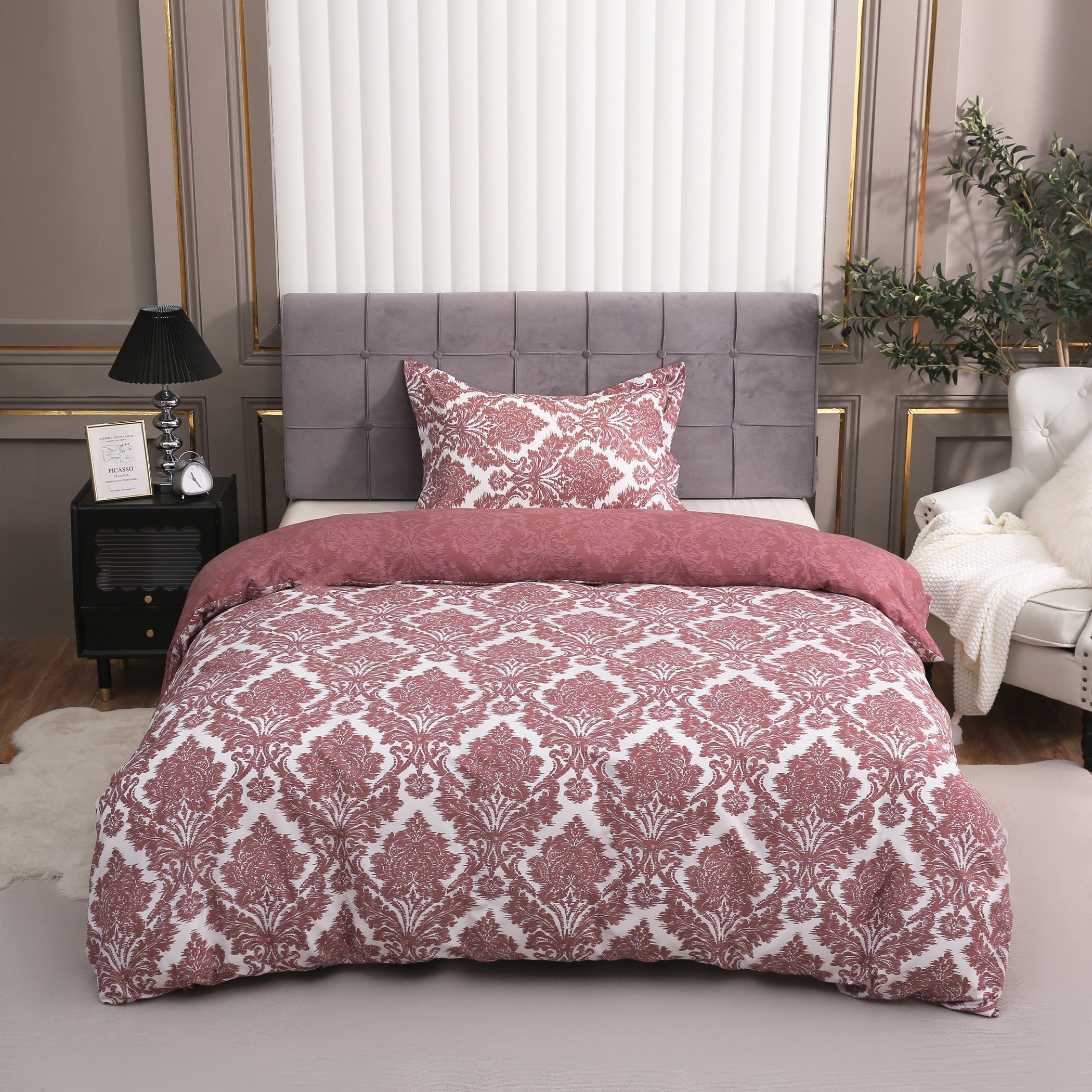 طقم غطاء لحاف فردي من الألياف الدقيقة قطعتين بطبعات من دمشق - 135x200 سم-hbxhomeware-bedding-duvetcovers-image-2