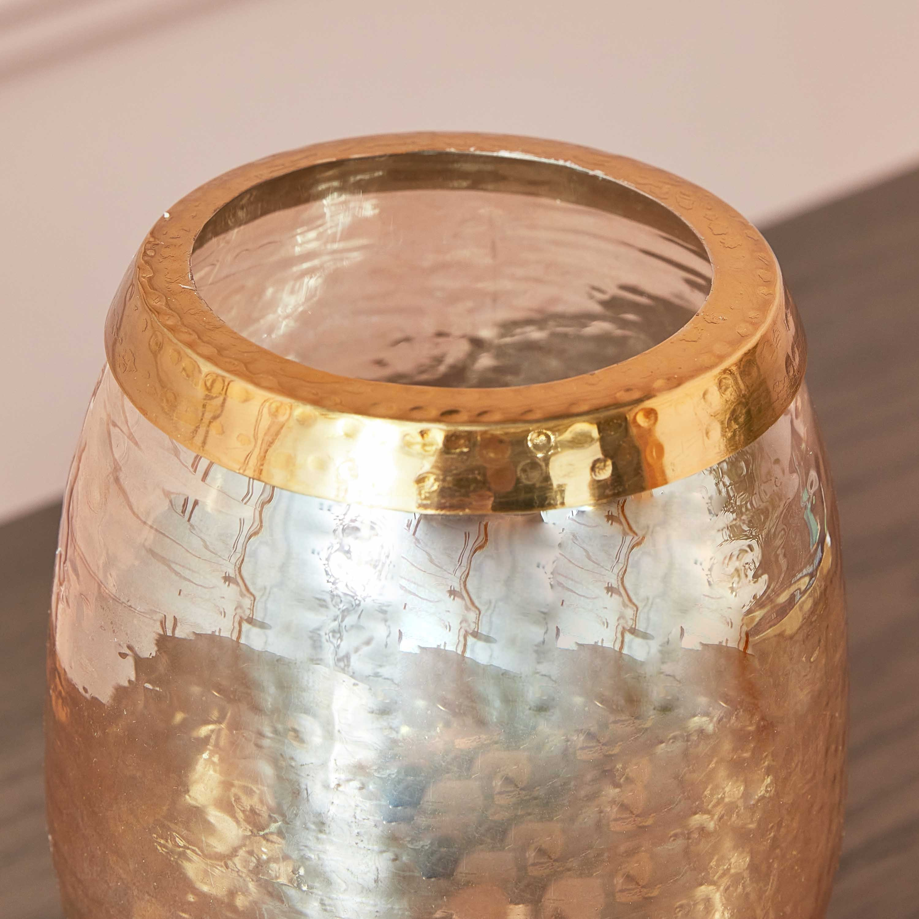 Tagus Lustre Amber Glass Hurricane Candleholder with Steel Ring - 11x11x15 cm-hbxlivingroom-decorandaccessories-candleholders-image-3