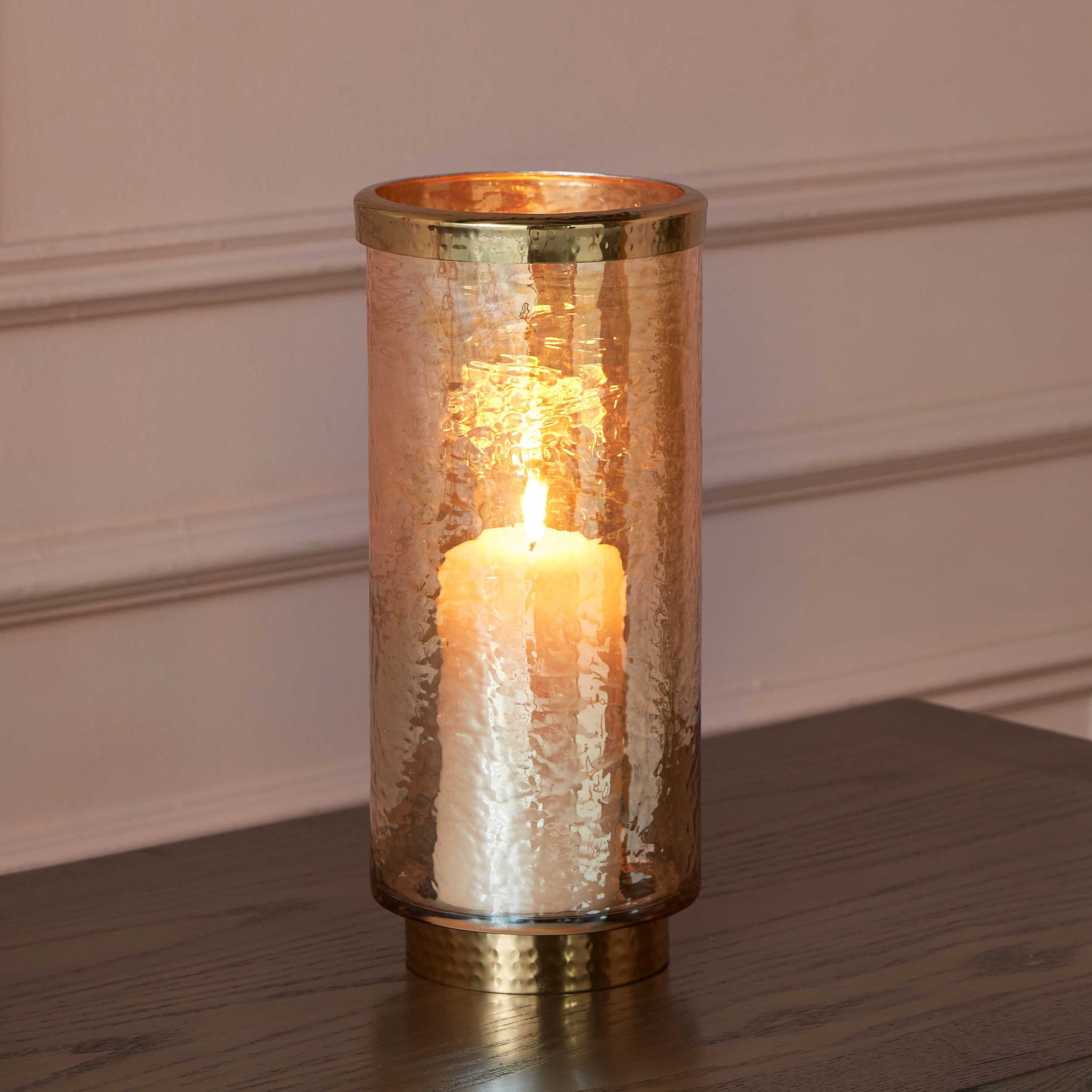 حامل شموع فانوس زجاجي مع حلقة ستيل لوستر من تاجوس - 13x13x30 سم-hbxlivingroom-decorandaccessories-candleholders-image-1