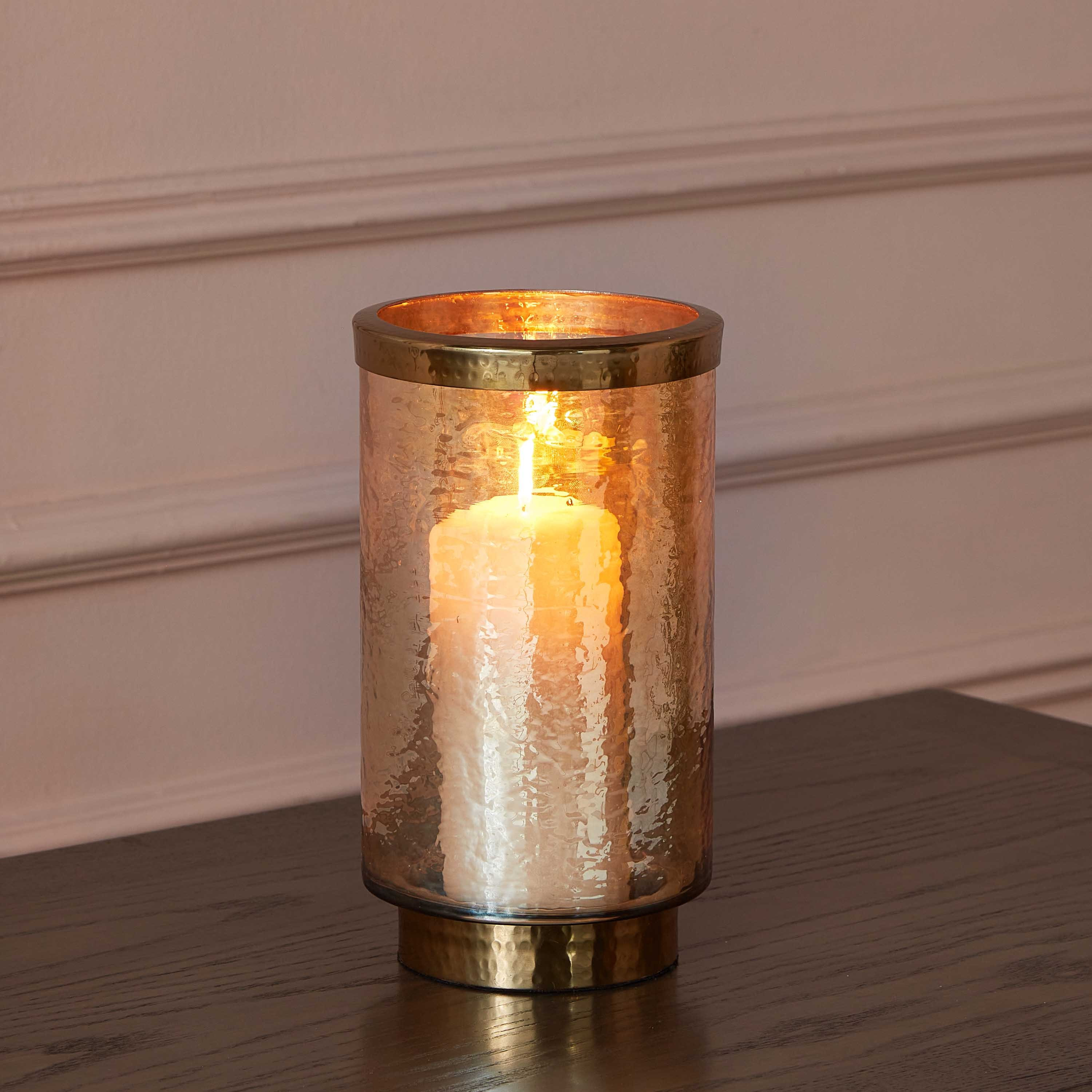 حامل شموع فانوس زجاجي مع حلقة ستيل لوستر من تاجوس - 13x13x23 سم-hbxlivingroom-decorandaccessories-candleholders-image-1