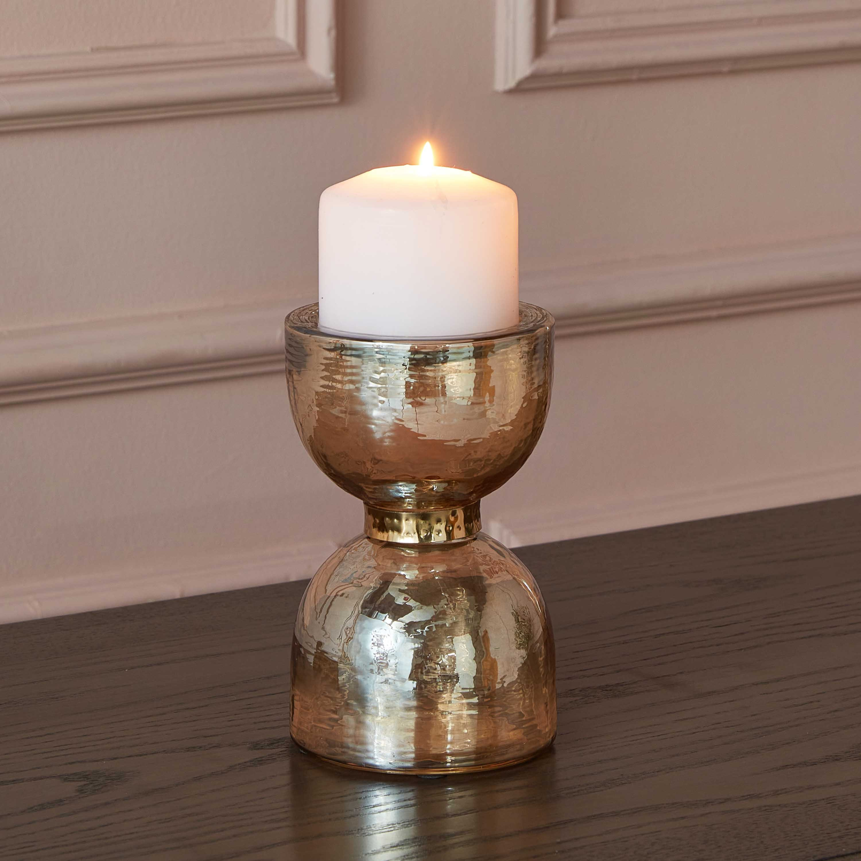 حامل شموع عمودية زجاجي مع حلقة ستيل لوستر من تاجوس - 10x10x18 سم-hbxlivingroom-decorandaccessories-candleholders-image-1