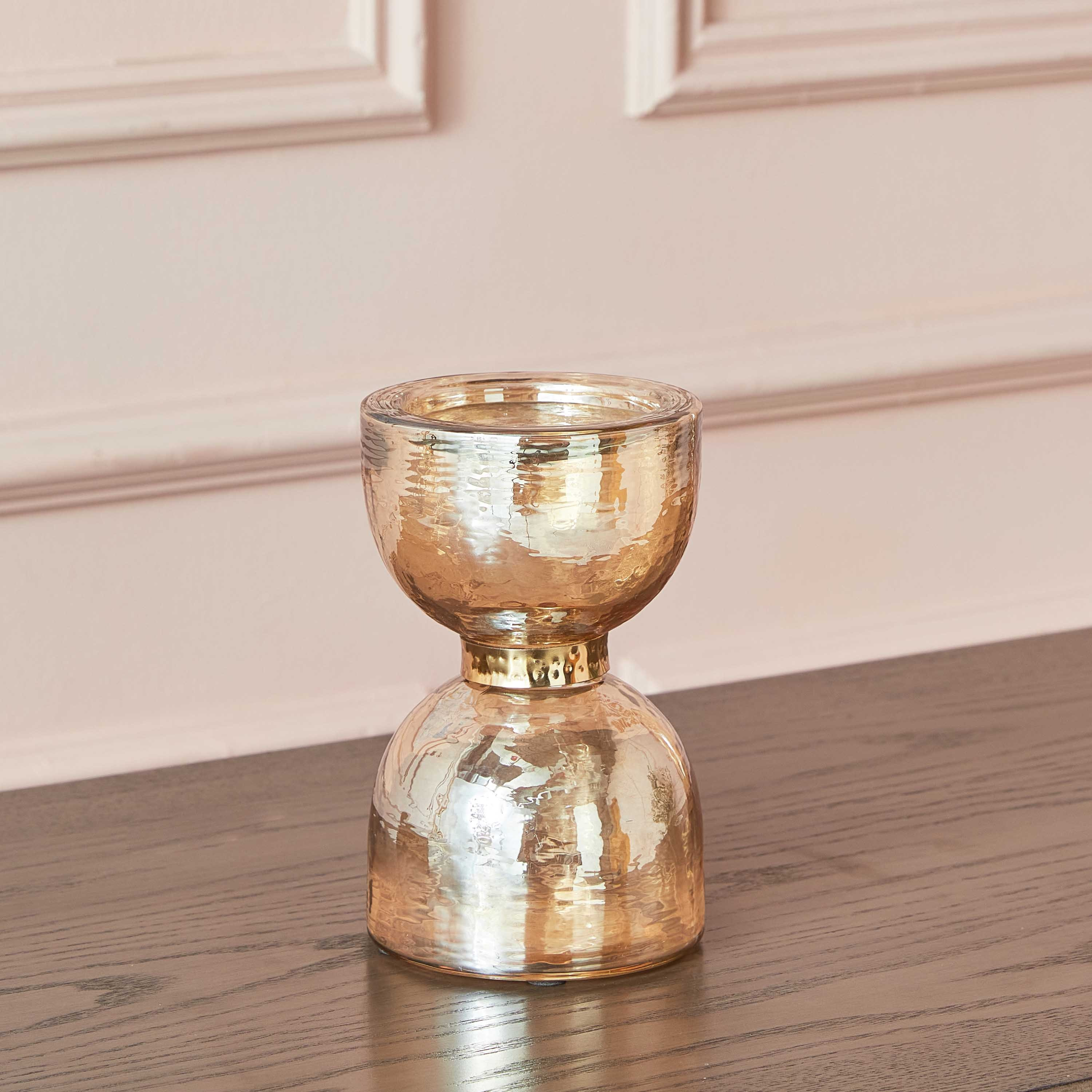 حامل شموع عمودية زجاجي مع حلقة ستيل لوستر من تاجوس - 10x10x18 سم-hbxlivingroom-decorandaccessories-candleholders-image-2