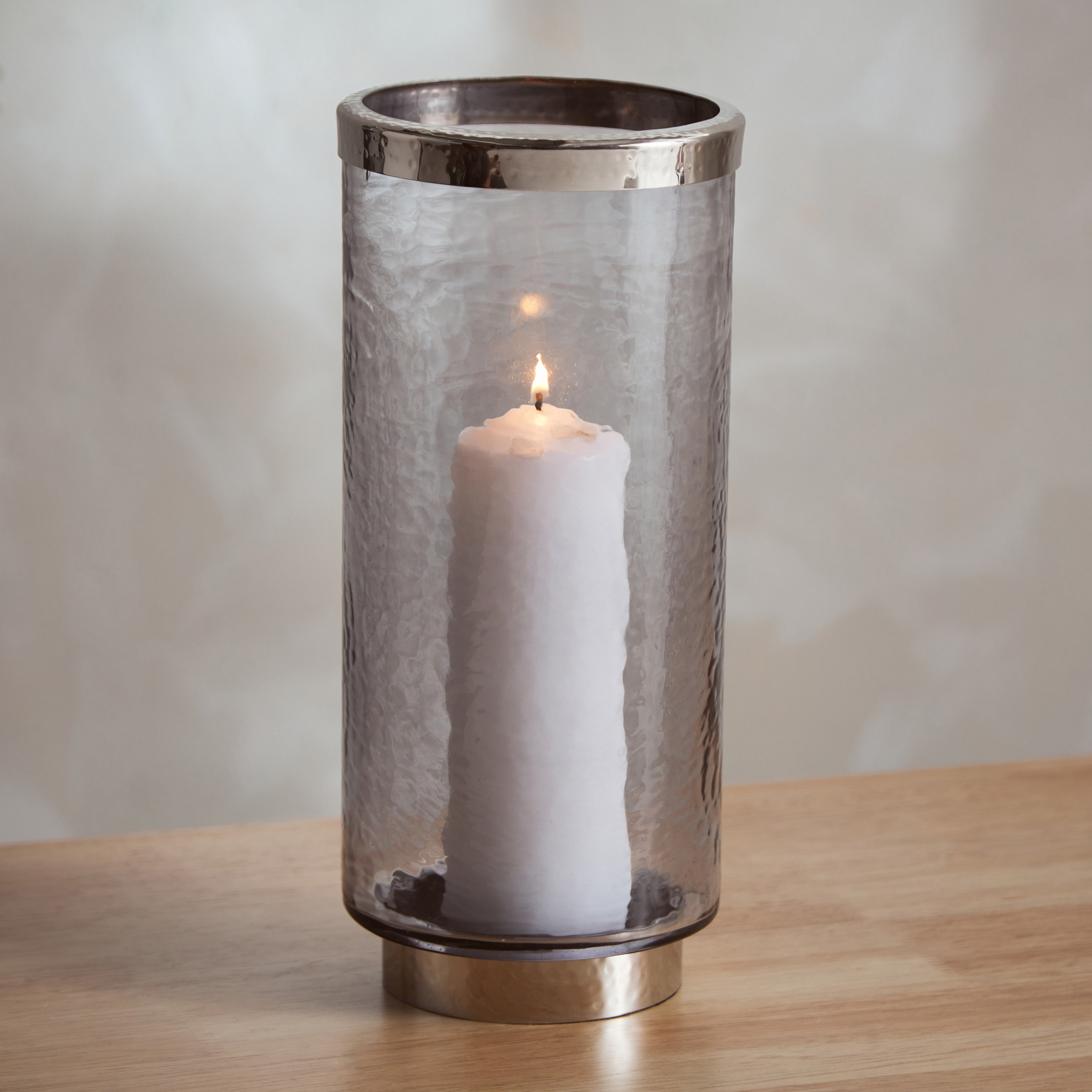 حامل شموع فانوس زجاجي مع حلقة من النيكل ستيل من تاجوس - 13x13x30 سم-hbxlivingroom-decorandaccessories-candleholders-image-1