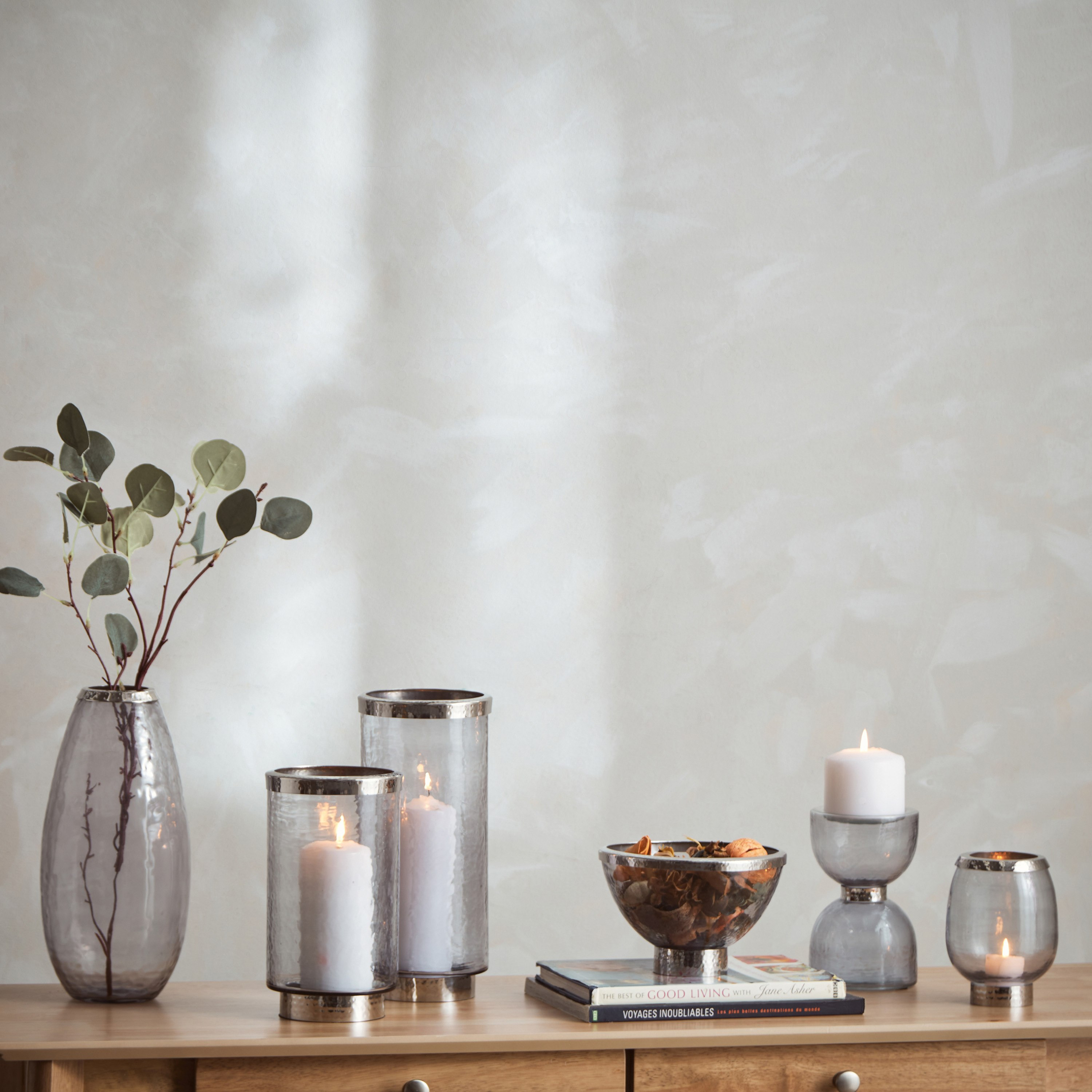 حامل شموع فانوس زجاجي مع حلقة من النيكل ستيل من تاجوس - 13x13x30 سم-hbxlivingroom-decorandaccessories-candleholders-image-4