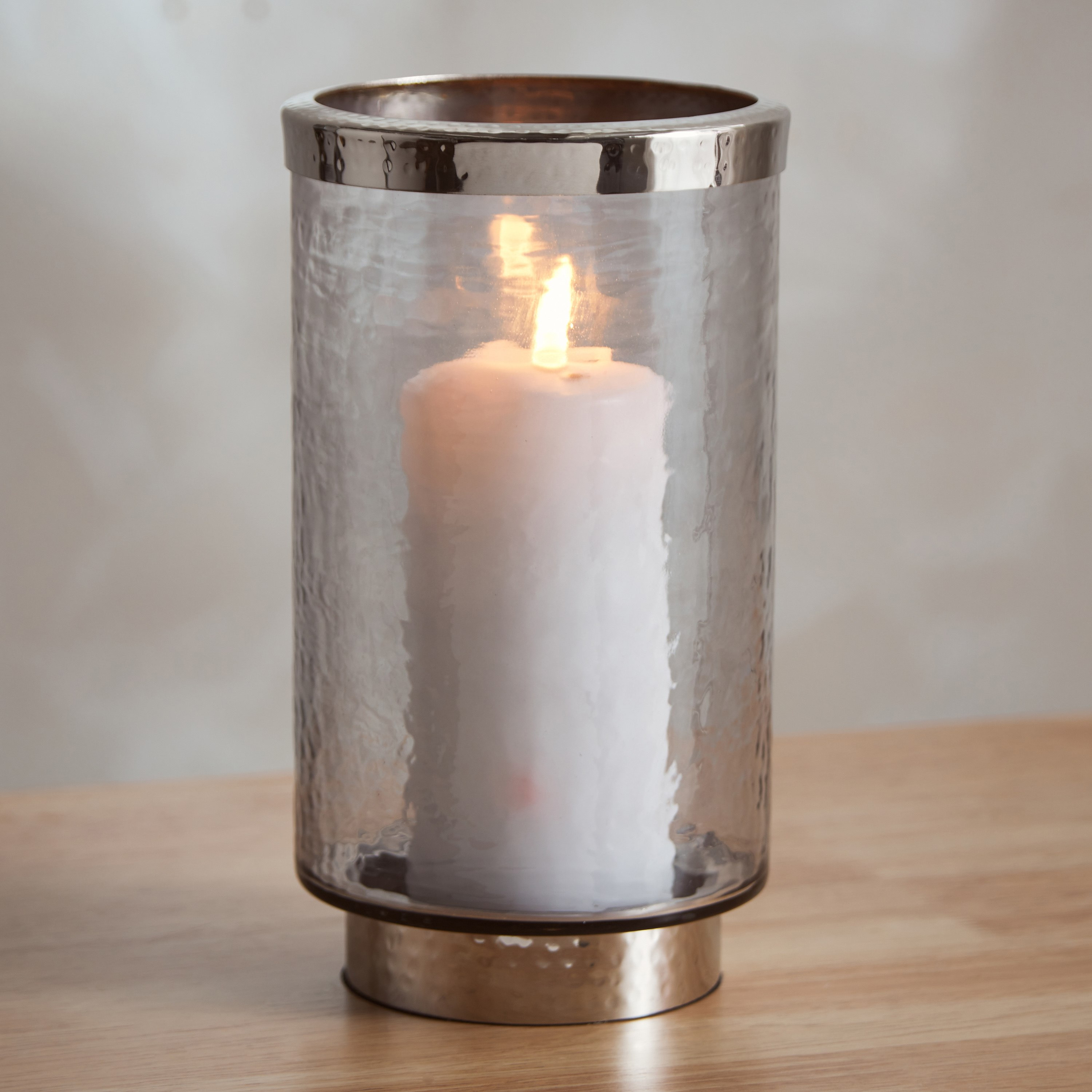 حامل شموع فانوس زجاج مع حلقة من النيكل ستيل من تاجوس - 13x13x23 سم-hbxlivingroom-decorandaccessories-candleholders-image-1