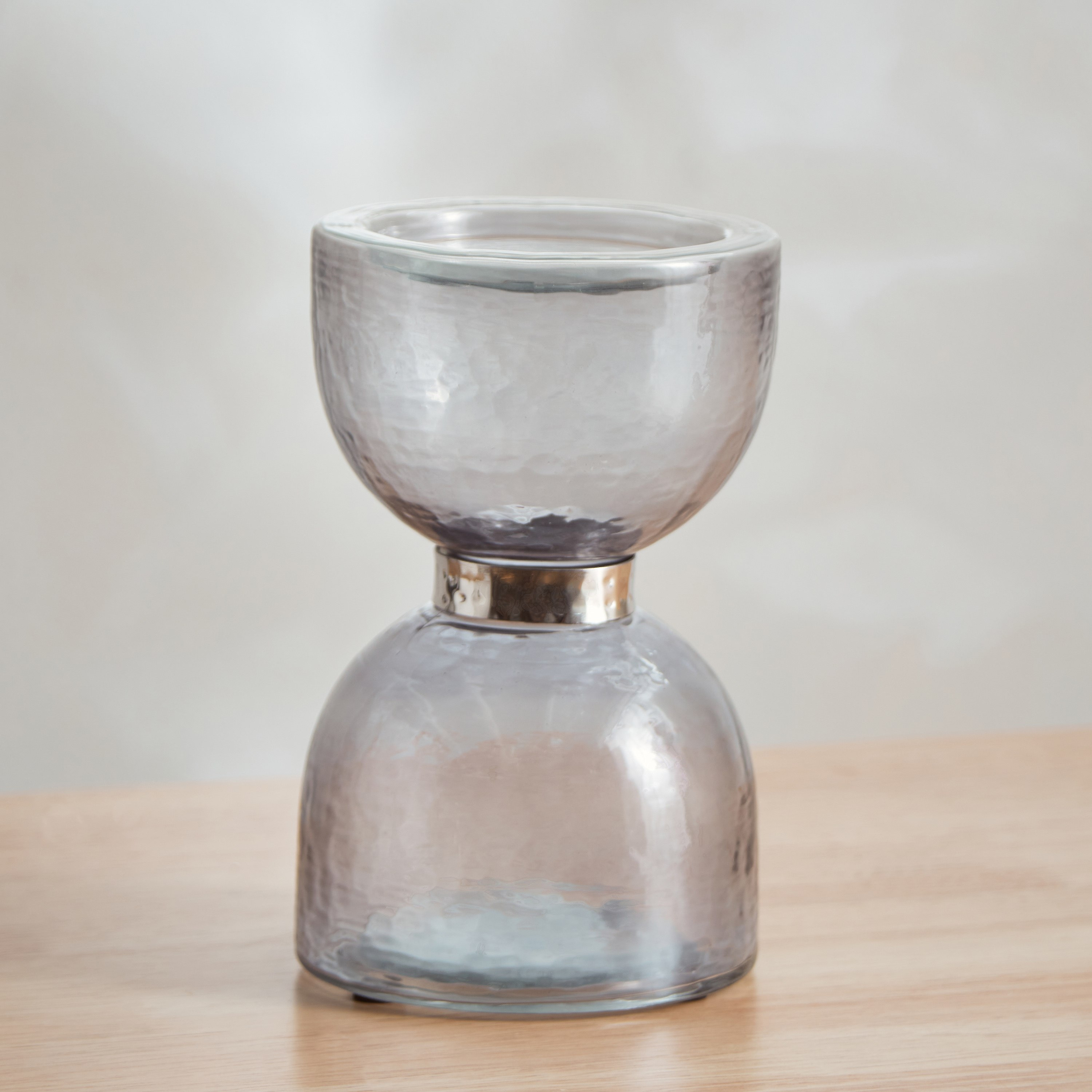 حامل شموع زجاج بحلقة من النيكل ستيل من تاجوس - 10x10x18 سم-hbxlivingroom-decorandaccessories-candleholders-image-2