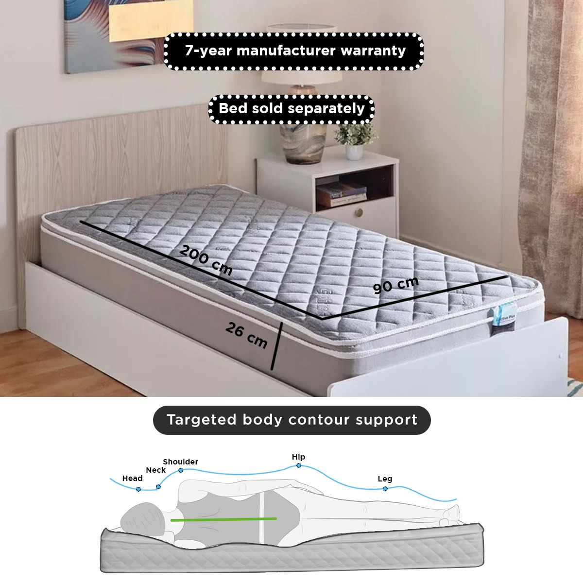 SleepLuxe iActive Plus Conductive Fabric Medium Firm Pocket Spring Single Mattress - 90x200x26 cm-hbxfurniture-bedroom-mattresses-single-image-14