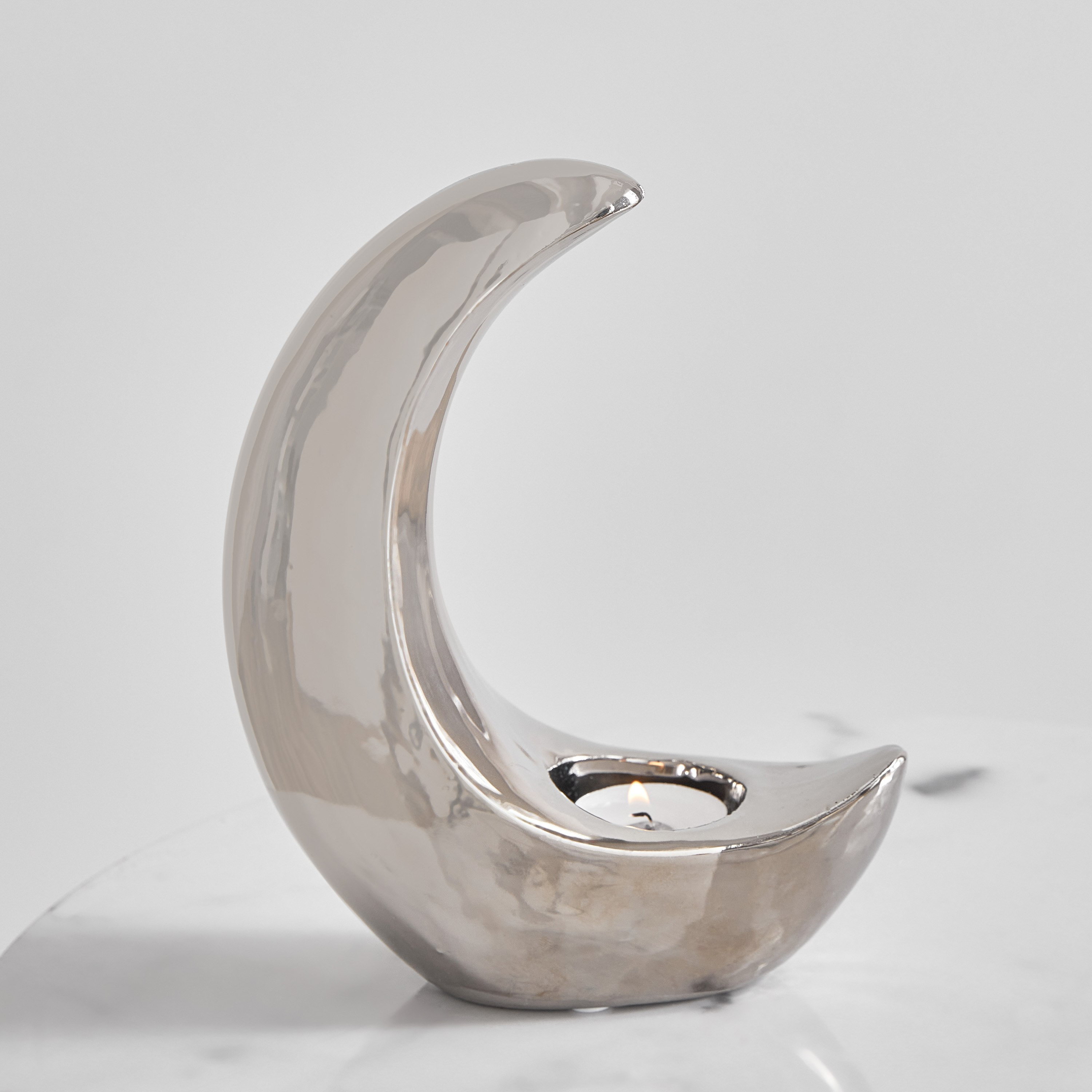 حامل شموع سيراميك كروم على شكل قمر من آش - 15.1x6.3x18.6 سم-hbxhomeware-homedecor-figurinesandornaments-image-1