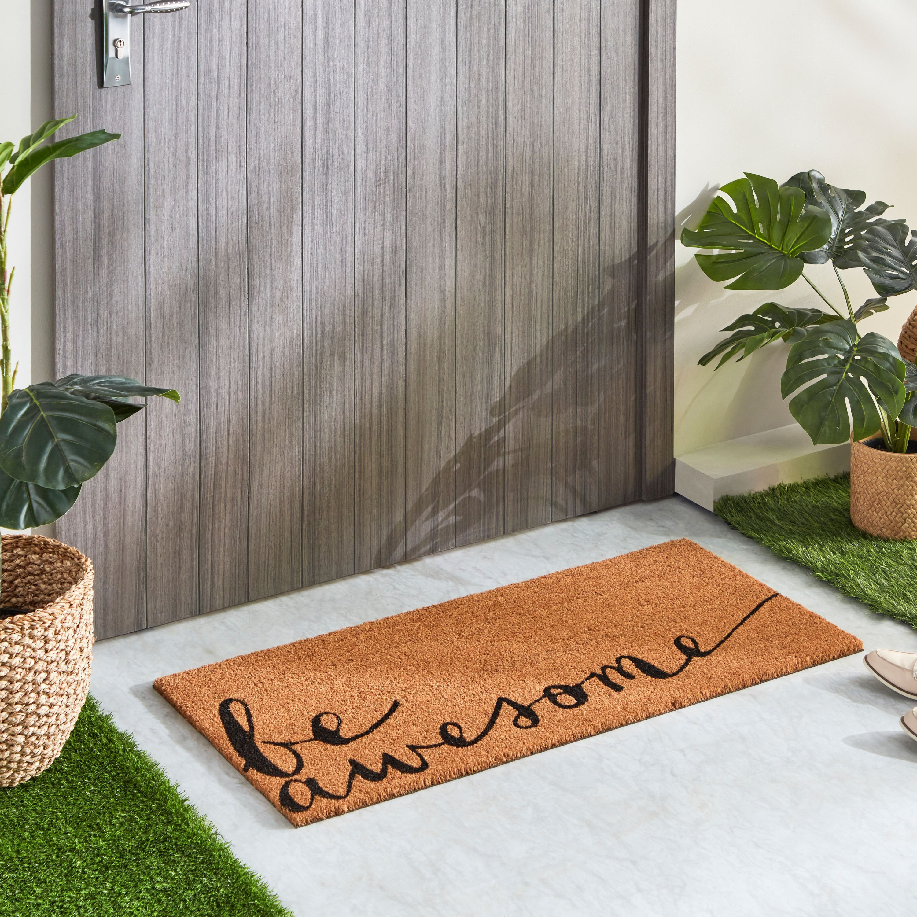 سجادة باب من ألياف جوز الهند بظهر بي في سي وطبعات - 45x100 سم-hbxhomeware-hbxlivingroom-image-1