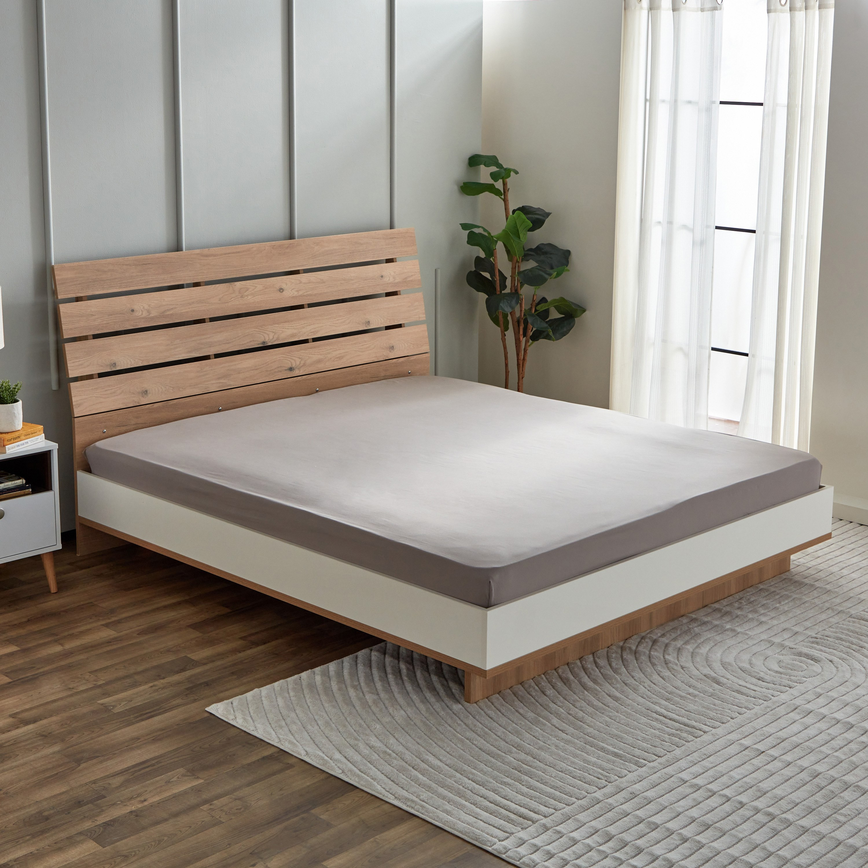 شرشف مطاطي أوليمبيك كوين سادة من الألياف الدقيقة من ديربي- 160×200+25 سم-hbxhomeware-hbxbedroom-image-1
