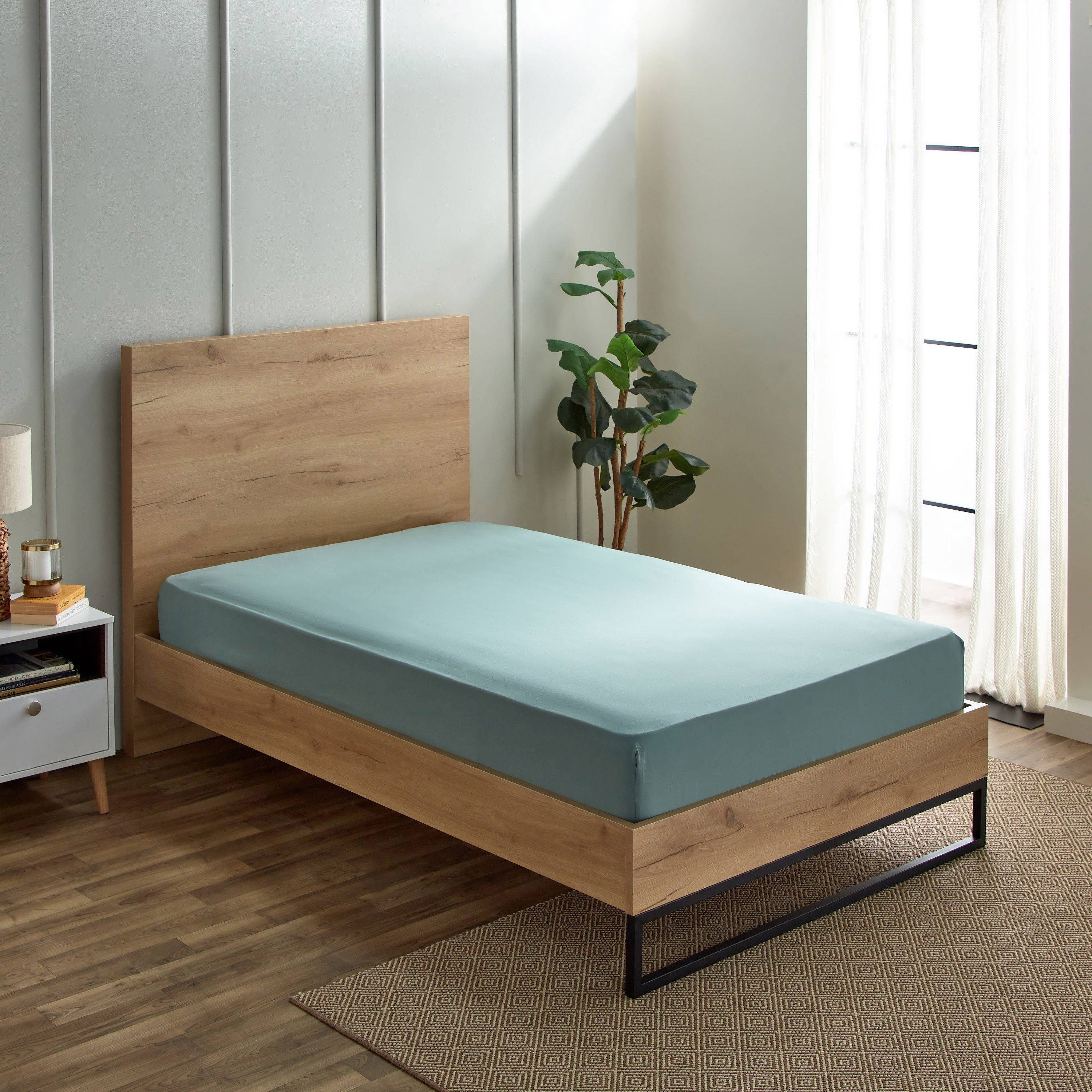 Derby Solid Microfibre Twin Fitted Sheet - 120x200+25 cm-hbxhomeware-bedding-fittedsheets-image-1