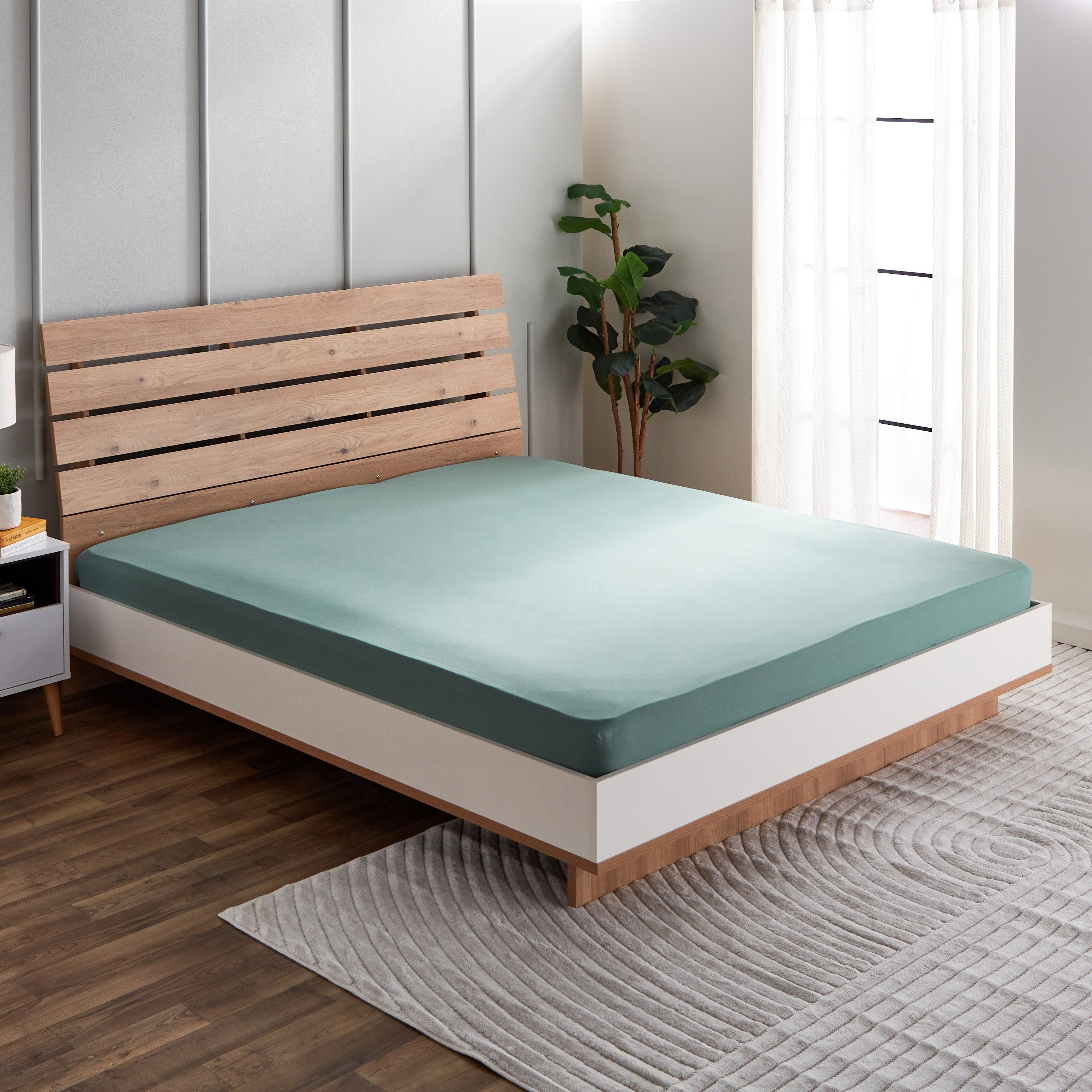 شرشف مطاطي كوين سادة من الألياف الدقيقة من ديربي - 150x200+25 سم-hbxhomeware-hbxbedroom-image-1