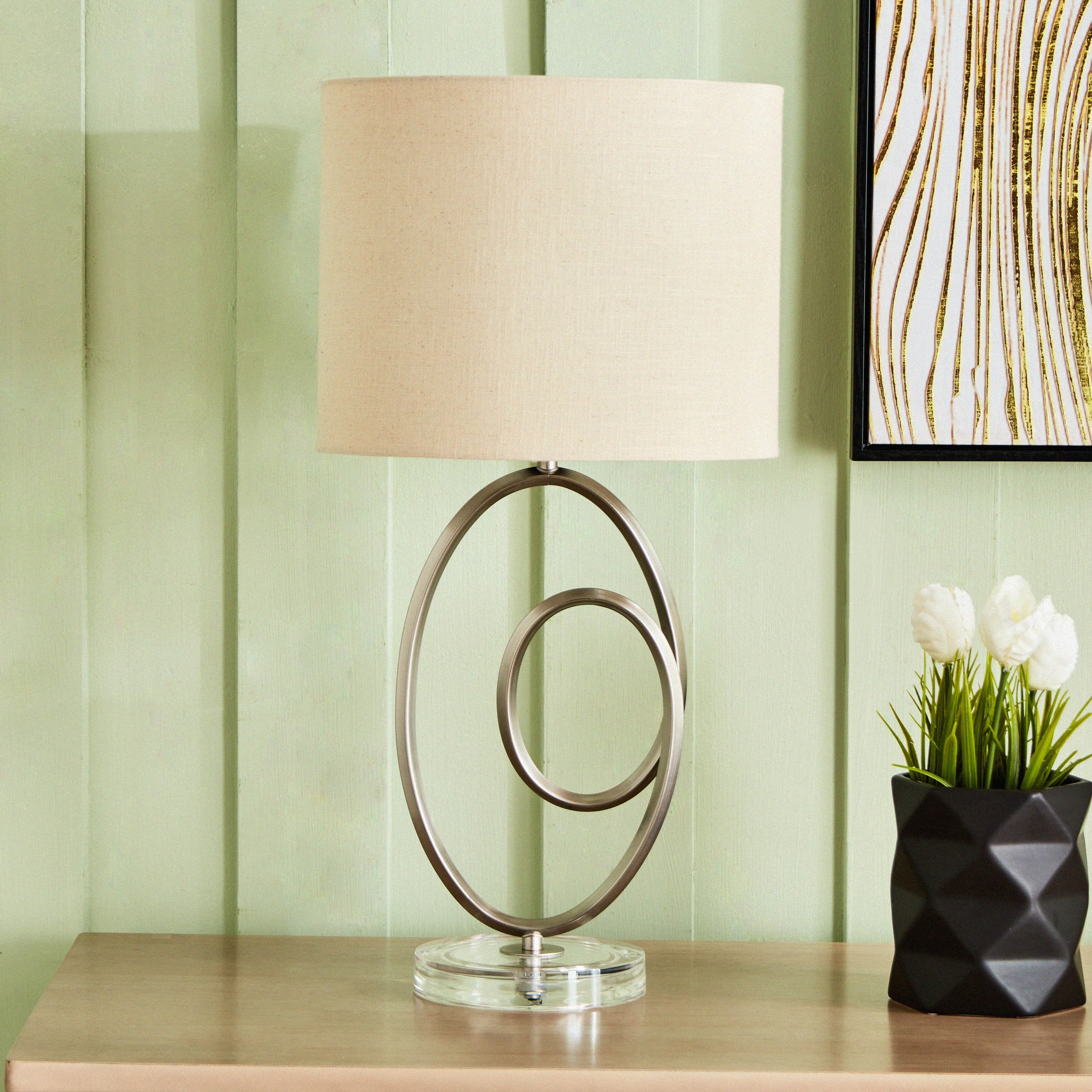 مصباح طاولة معدني بغطاء من دنفر - 28x28x55 سم-hbxlivingroom-lighting-tablelamps-image-1
