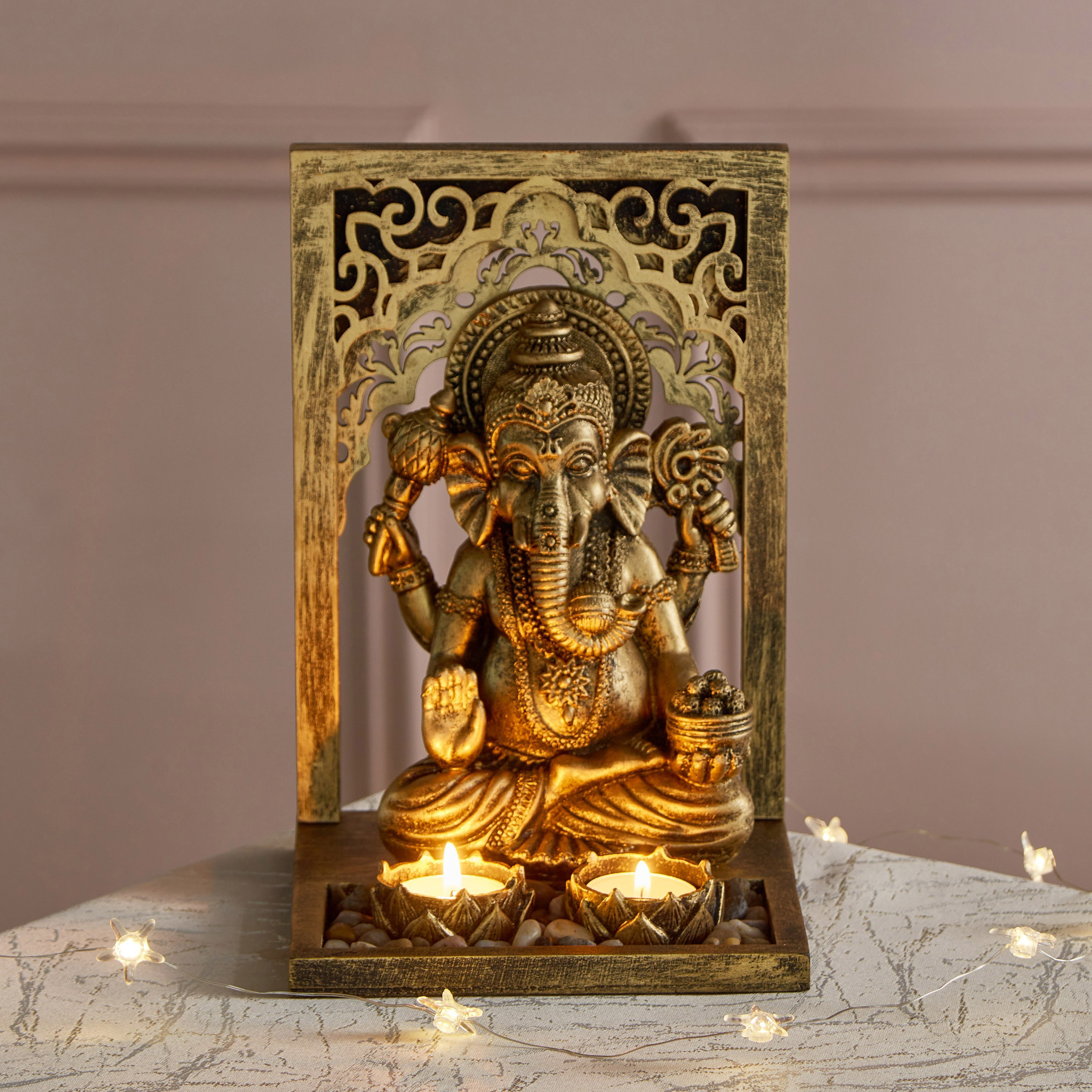 قطعة ديكور بـ2 حامل شموع صغيرة من ديكسي غانيشا  - 16x16x23 سم-hbxlivingroom-decorandaccessories-candleholders-image-1