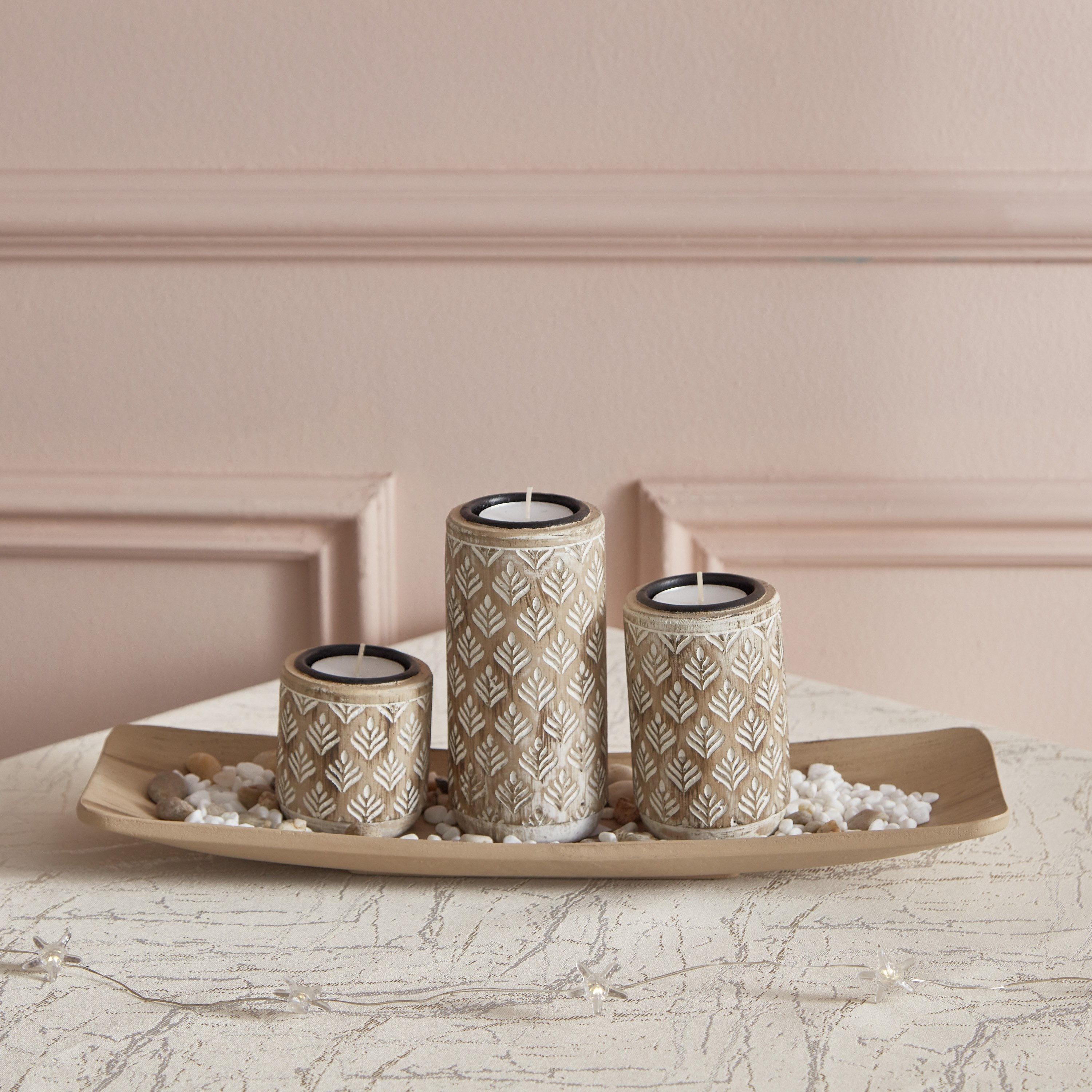 طقم حامل شموع صغيرة خشب 3 قطع مع صينية من ديكسي - 34x10.5x3 سم-hbxlivingroom-decorandaccessories-candleholders-image-2