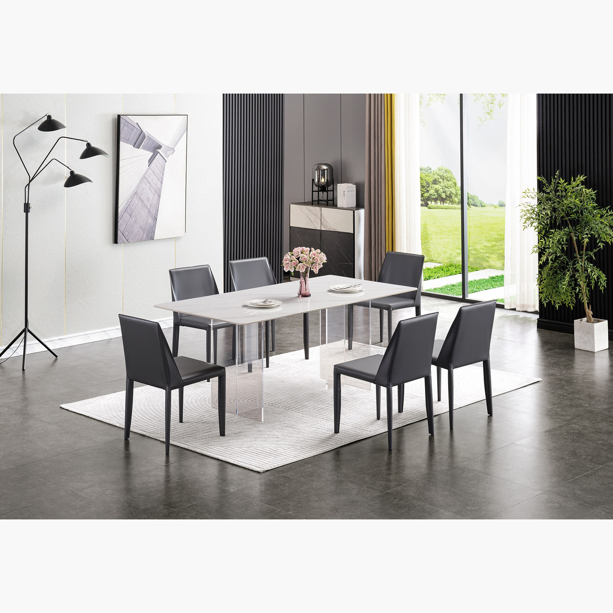 طقم سفرة من الحجر الملبد 6 مقاعد من آكرا-hbxfurniture-diningtablesandsets-diningsets-sixseater-image-1