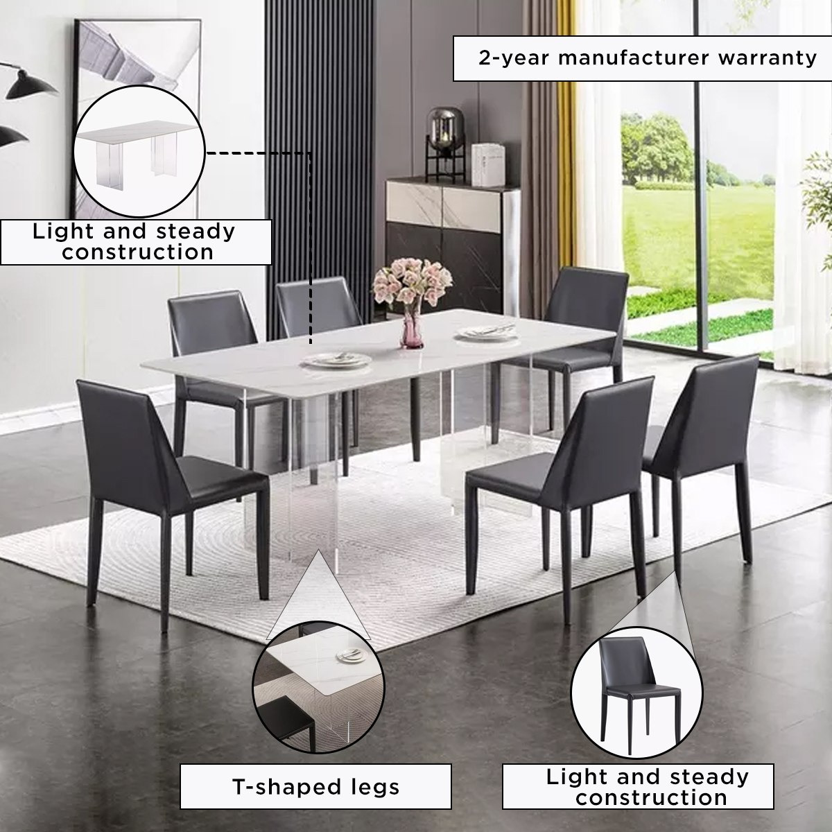 طقم سفرة من الحجر الملبد 6 مقاعد من آكرا-hbxfurniture-diningtablesandsets-diningsets-sixseater-image-5