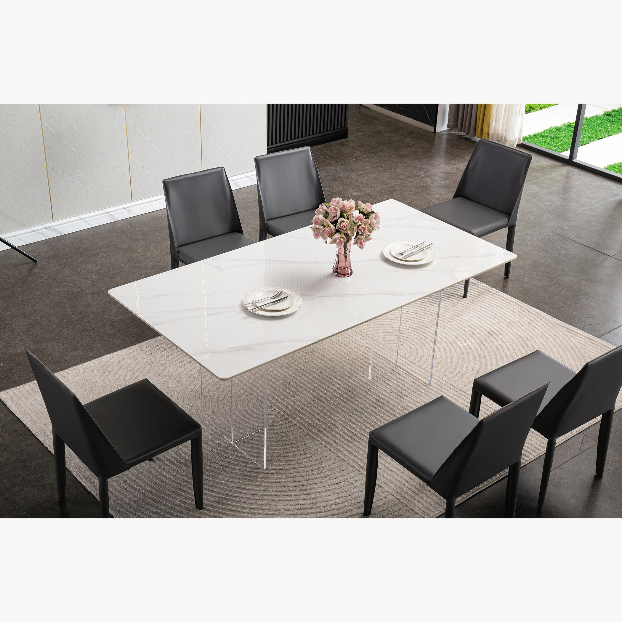 طقم سفرة من الحجر الملبد 6 مقاعد من آكرا-hbxfurniture-diningtablesandsets-diningsets-sixseater-image-2