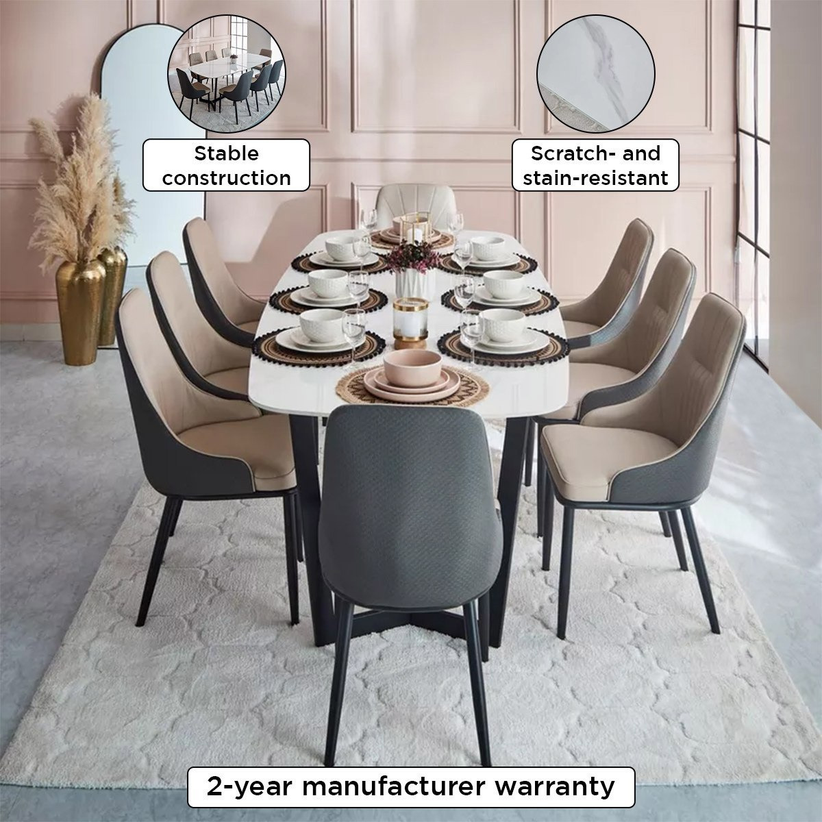 Barcelona 8-Seater Sintered Stone Dining Set-hbxfurniture-diningtablesandsets-diningsets-eightseater-image-4