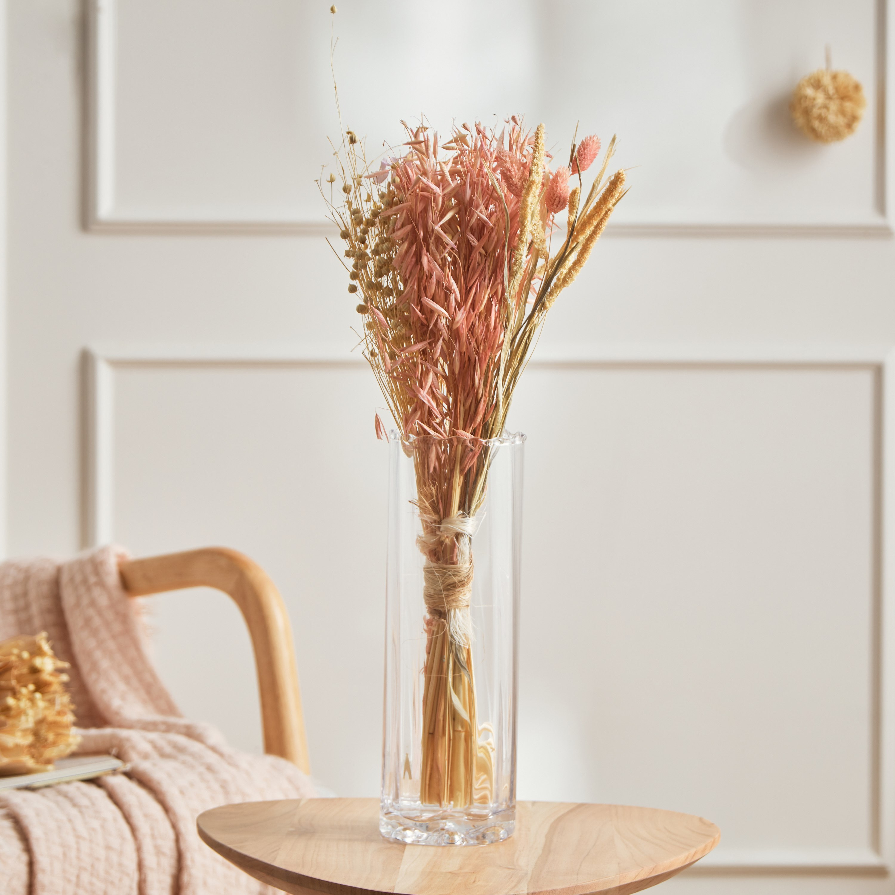Miley Dried Oat Flower Wrap Bouquet - 21x21x50 cm-hbxdecorandfurnishings-homeaccessories-artificialflowersandplants-image-1