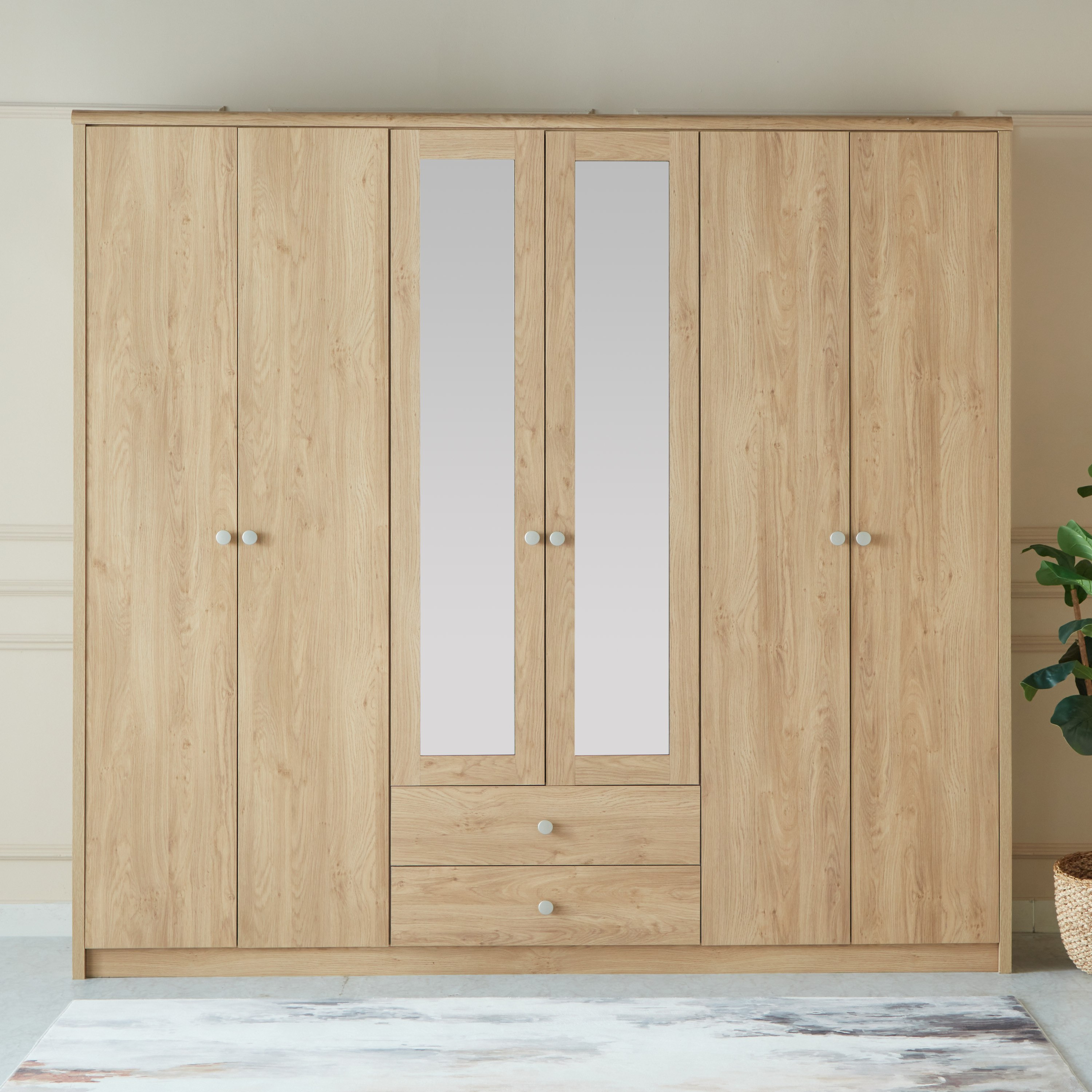 Nordica 6-Door Wardrobe with 2 Drawers and Mirror-hbxfurniture-wardrobes-image-2
