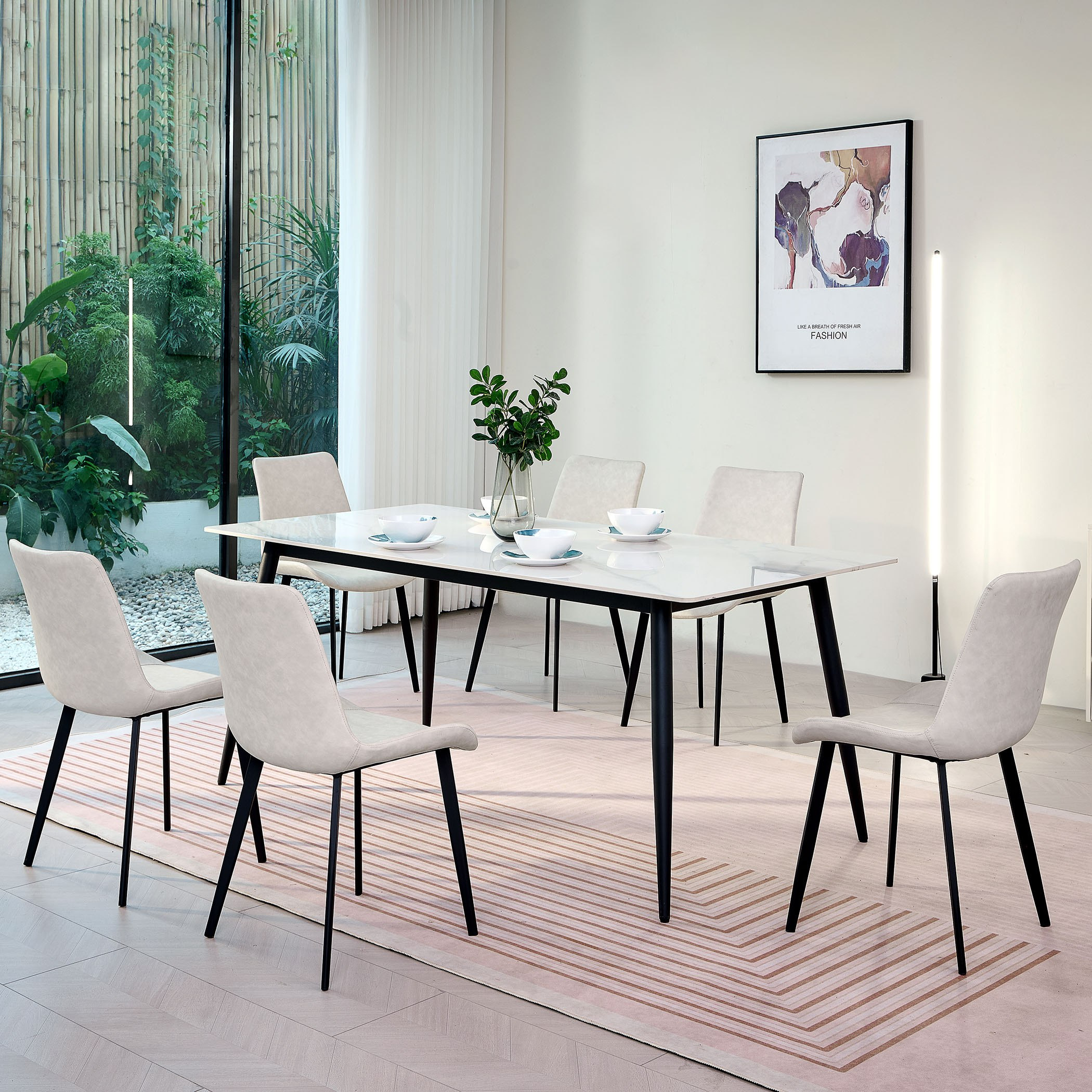 طاولة سفرة 6 مقاعد من الحجر الملبد من مارويل-hbxfurniture-diningtablesandsets-diningsets-sixseater-image-2