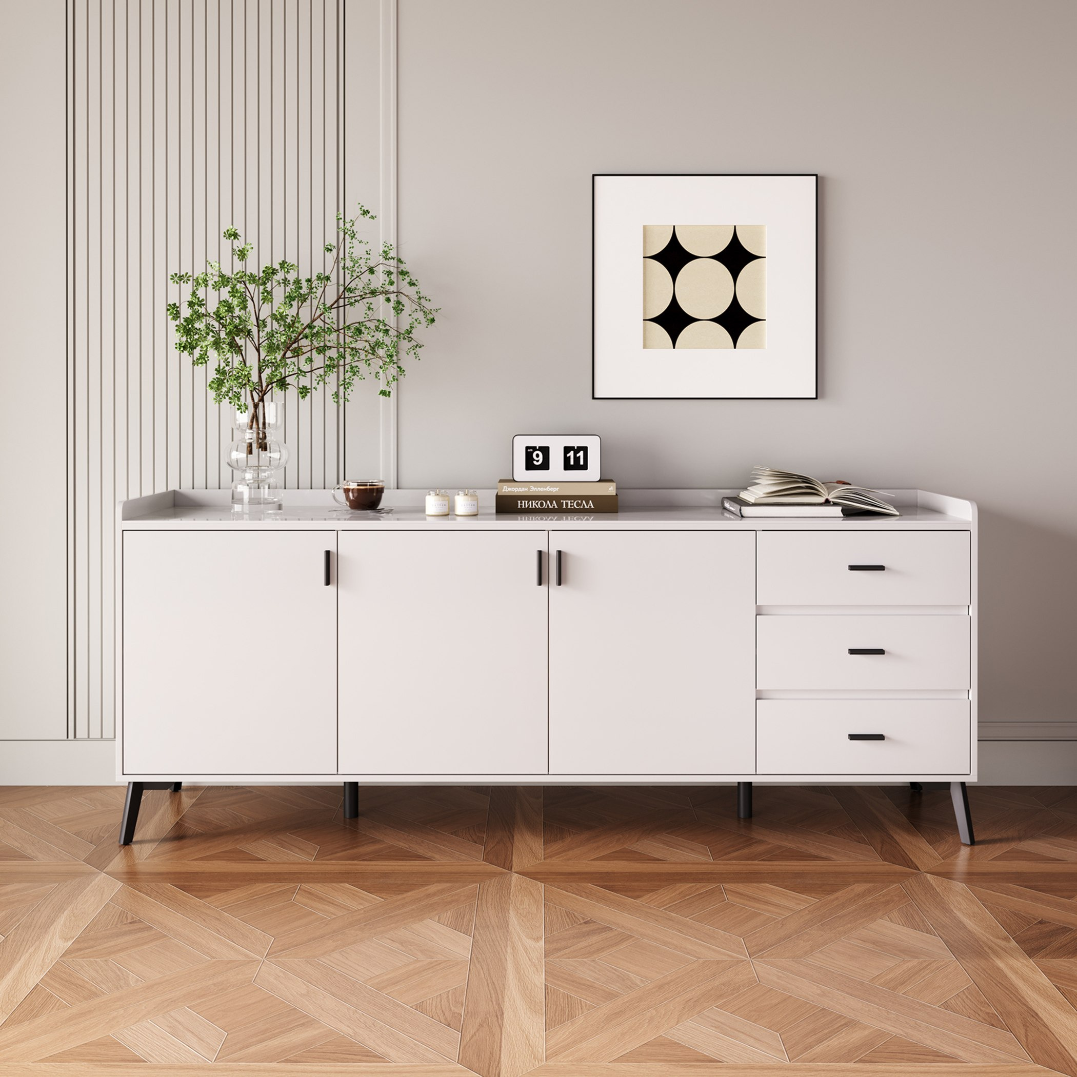 Marwell 2 Metre 3-Door Sintered Stone Top Large Sideboard with 3 Drawers-hbxfurniture-diningroom-buffetsandsideboards-image-2